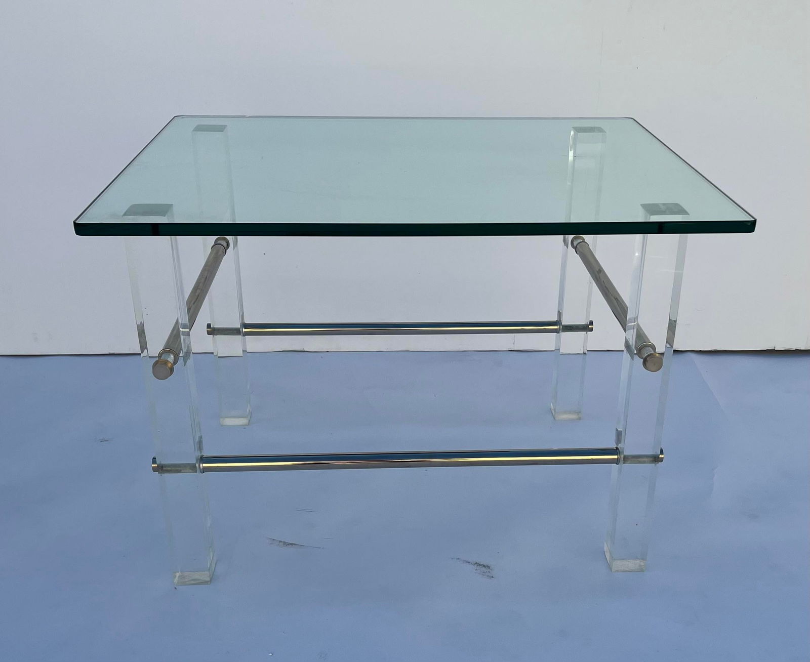 1970s Mid-Century Lucite Chrome Glass Side Tables - a Pair - 5