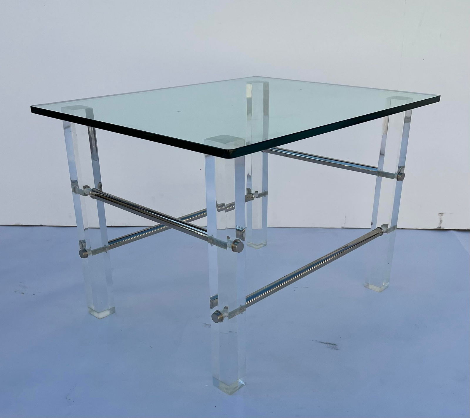 1970s Mid-Century Lucite Chrome Glass Side Tables - a Pair - 6