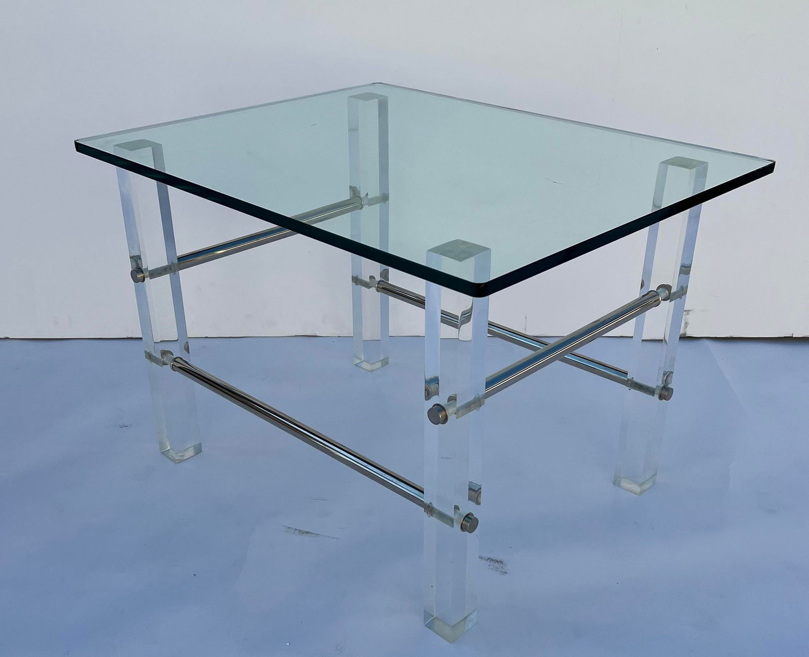 1970s Mid-Century Lucite Chrome Glass Side Tables - a Pair - 7