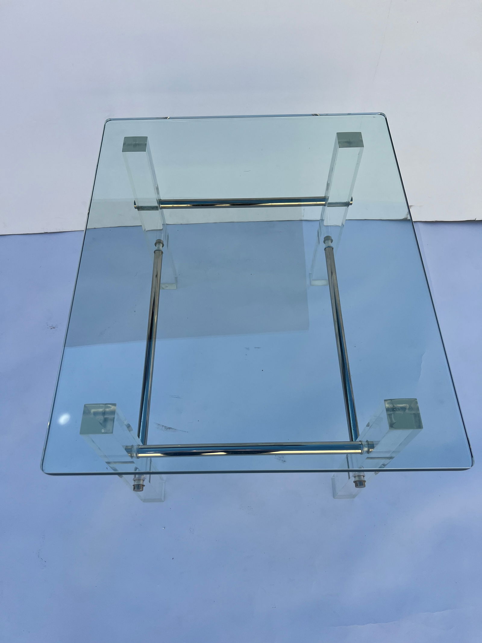 1970s Mid-Century Lucite Chrome Glass Side Tables - a Pair - 9