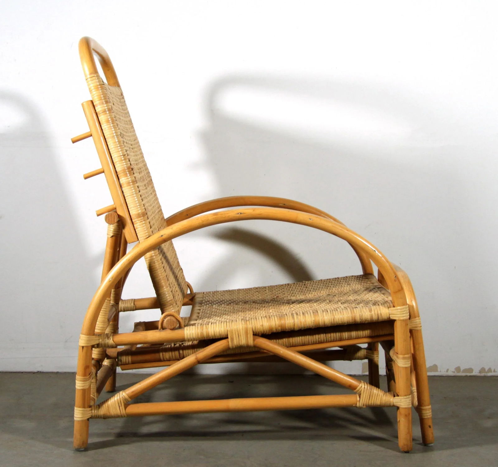 Vintage Bamboo Rattan Adjustable Lounge Chair / Recliner - 10