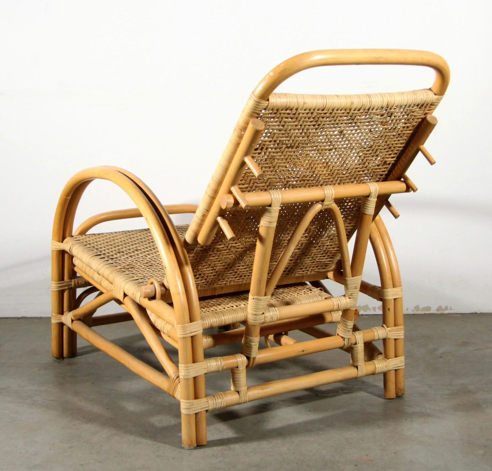 Vintage Bamboo Rattan Adjustable Lounge Chair / Recliner - 12