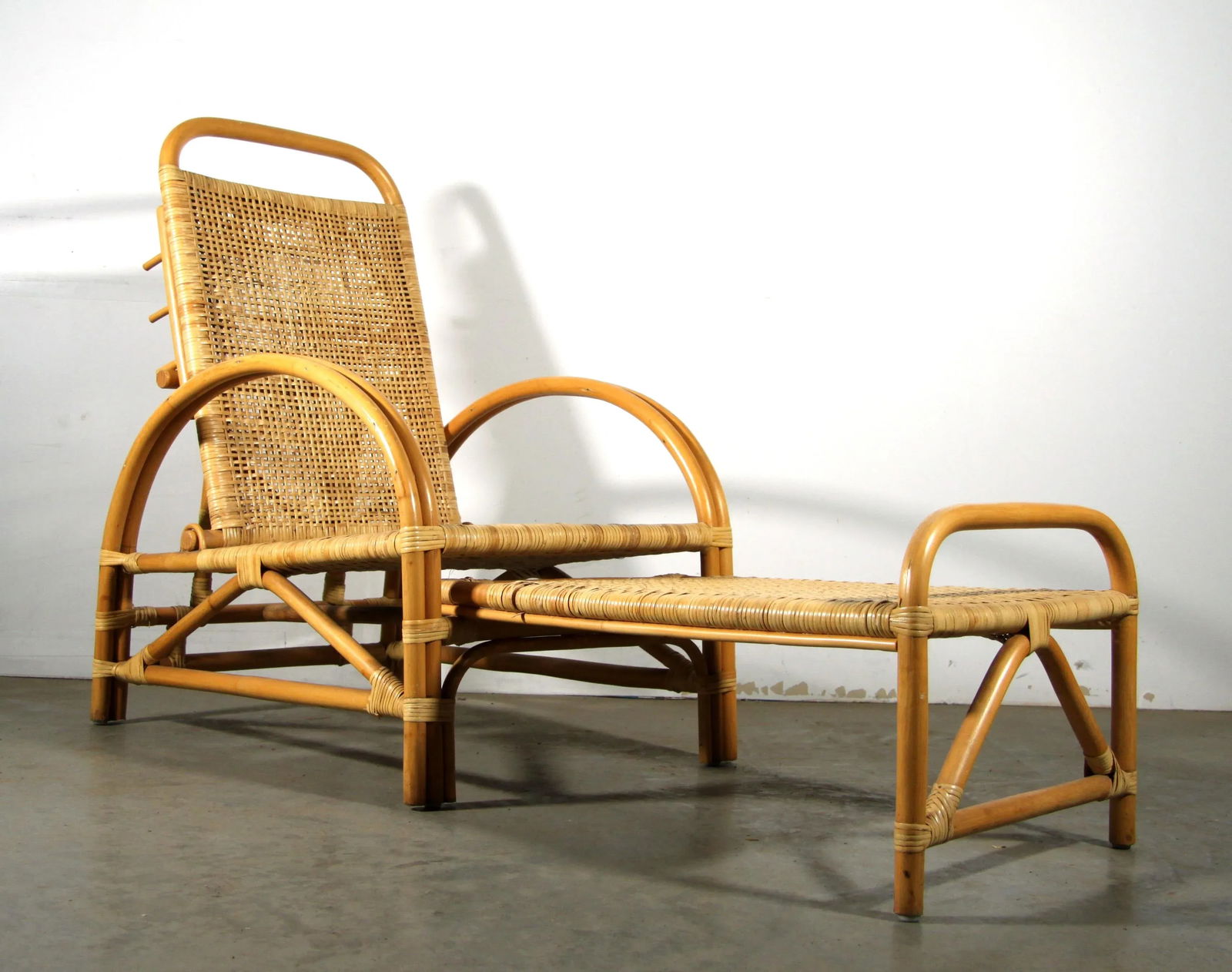 Vintage Bamboo Rattan Adjustable Lounge Chair / Recliner - 13