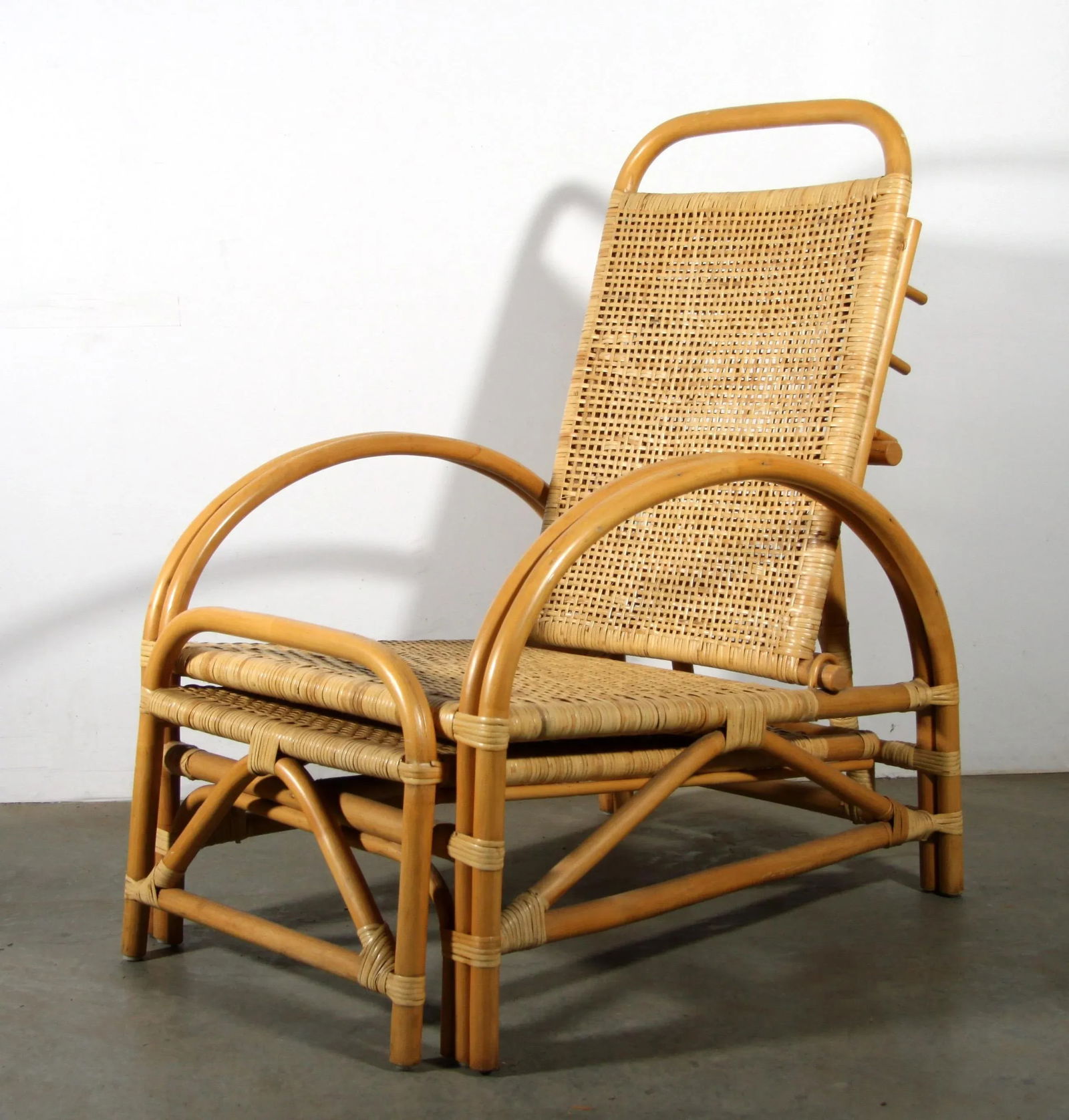 Vintage Bamboo Rattan Adjustable Lounge Chair / Recliner - 2