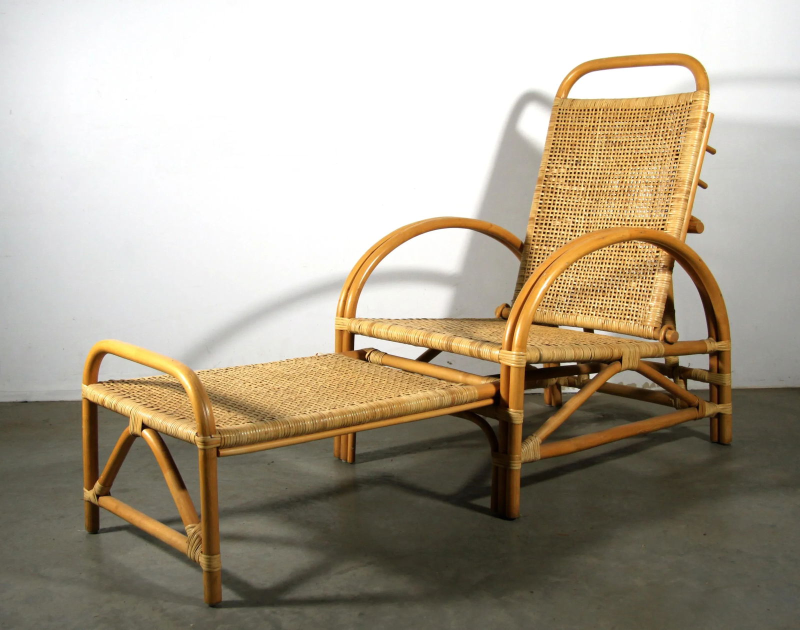 Vintage Bamboo Rattan Adjustable Lounge Chair / Recliner - 3