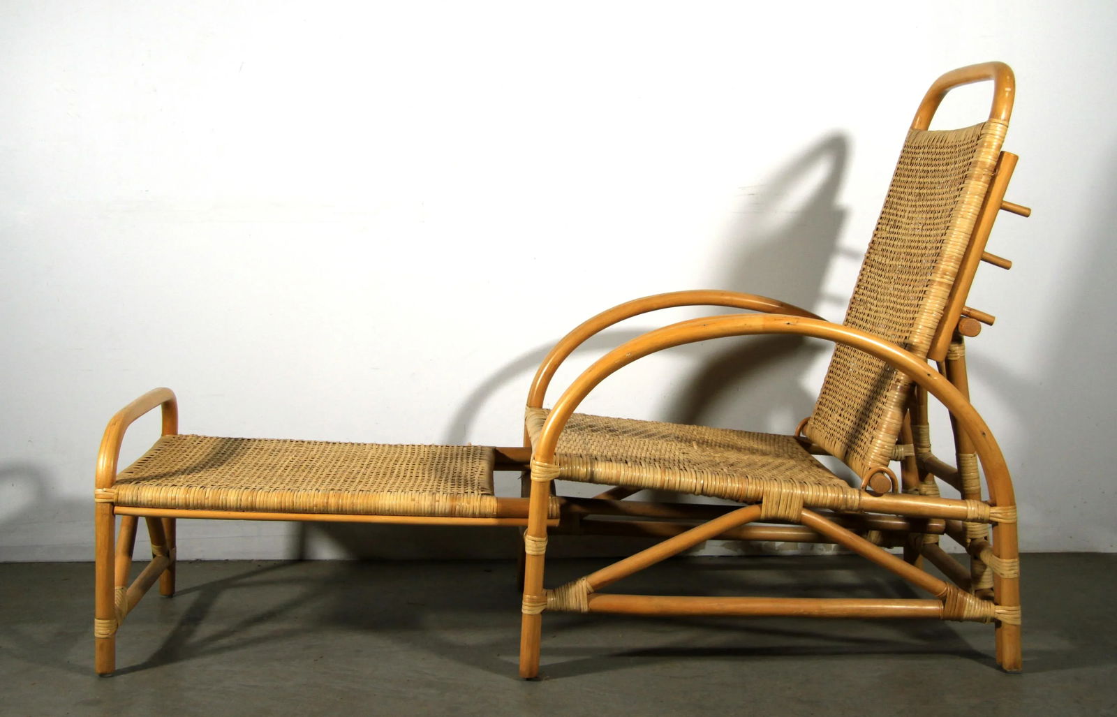 Vintage Bamboo Rattan Adjustable Lounge Chair / Recliner - 5
