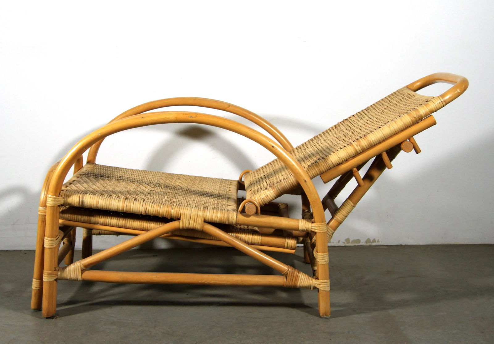 Vintage Bamboo Rattan Adjustable Lounge Chair / Recliner - 7