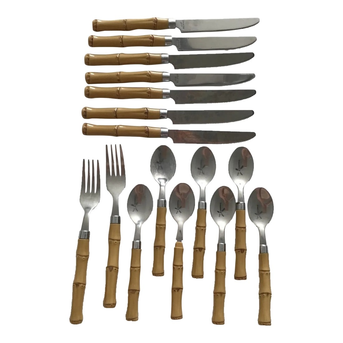 Bamboo Vintage Tableware Bamboo Handle Stainless Flatware Set of 16 Pieces (1 of 10)