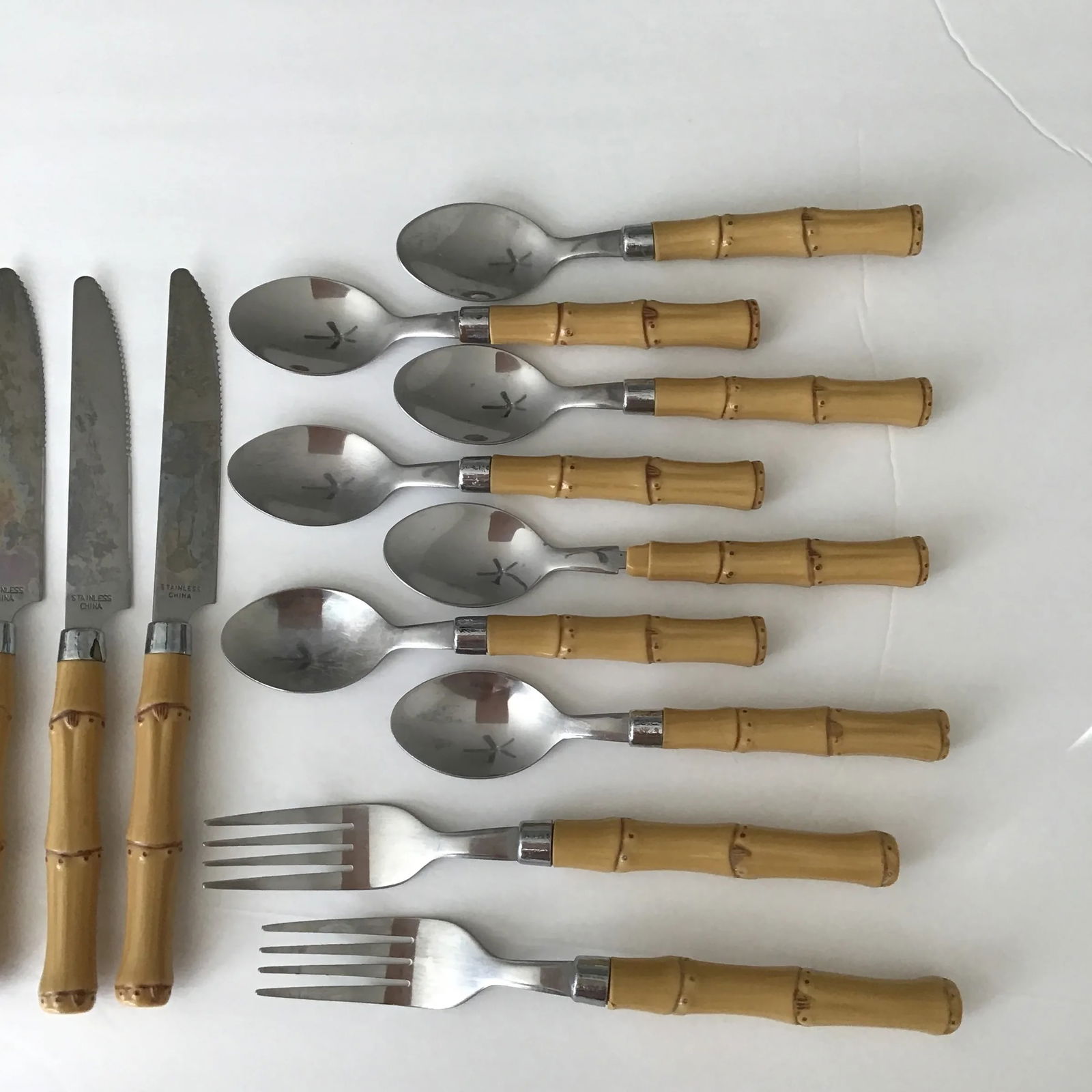 Bamboo Vintage Tableware Bamboo Handle Stainless Flatware Set of 16 Pieces - 5