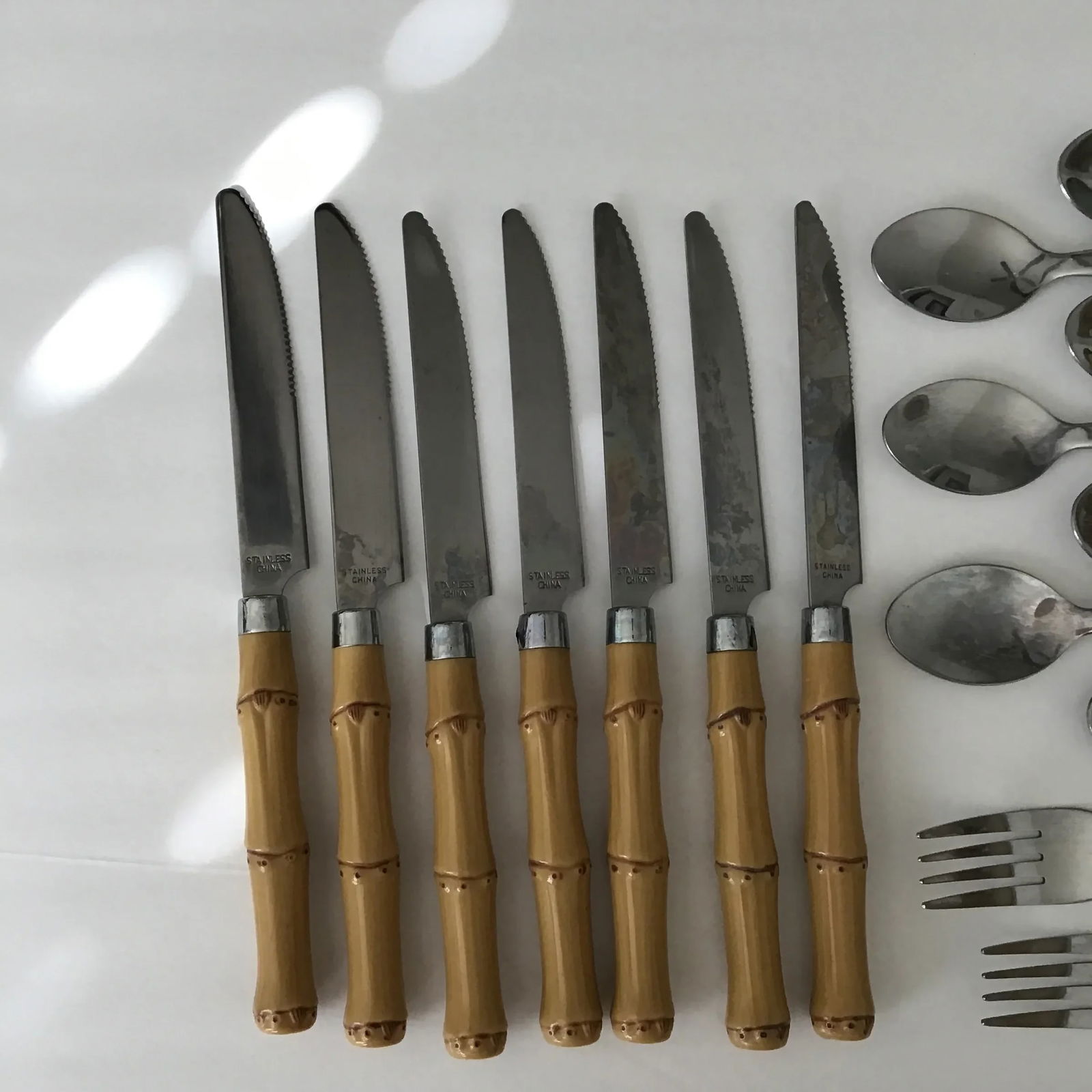 Bamboo Vintage Tableware Bamboo Handle Stainless Flatware Set of 16 Pieces - 6