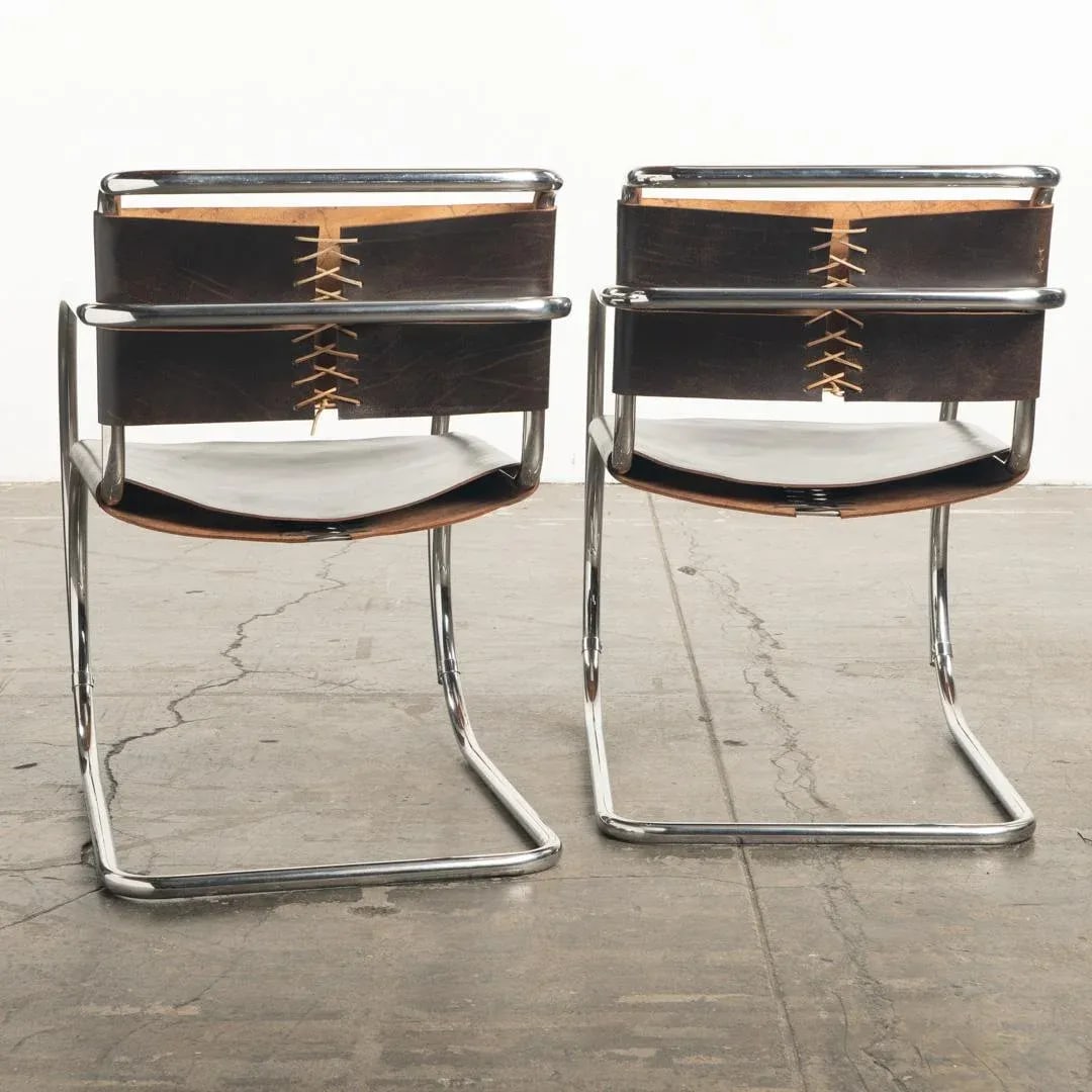 1970s Knoll Leather Chrome Chairs Mr20 Ludwig Mies Van Der Rohe - a Pair - 10