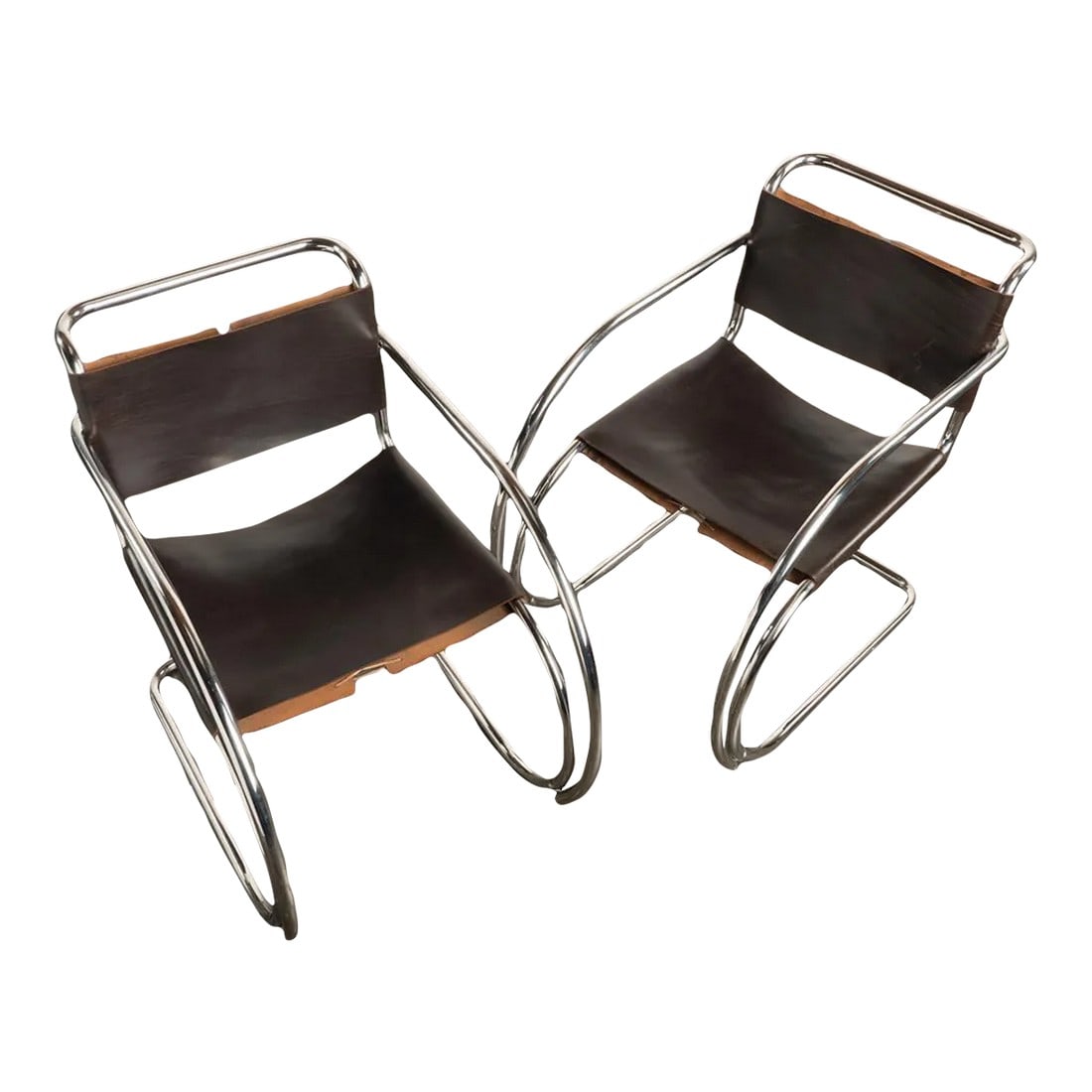 1970s Knoll Leather Chrome Chairs Mr20 Ludwig Mies Van Der Rohe - a Pair (1 of 12)