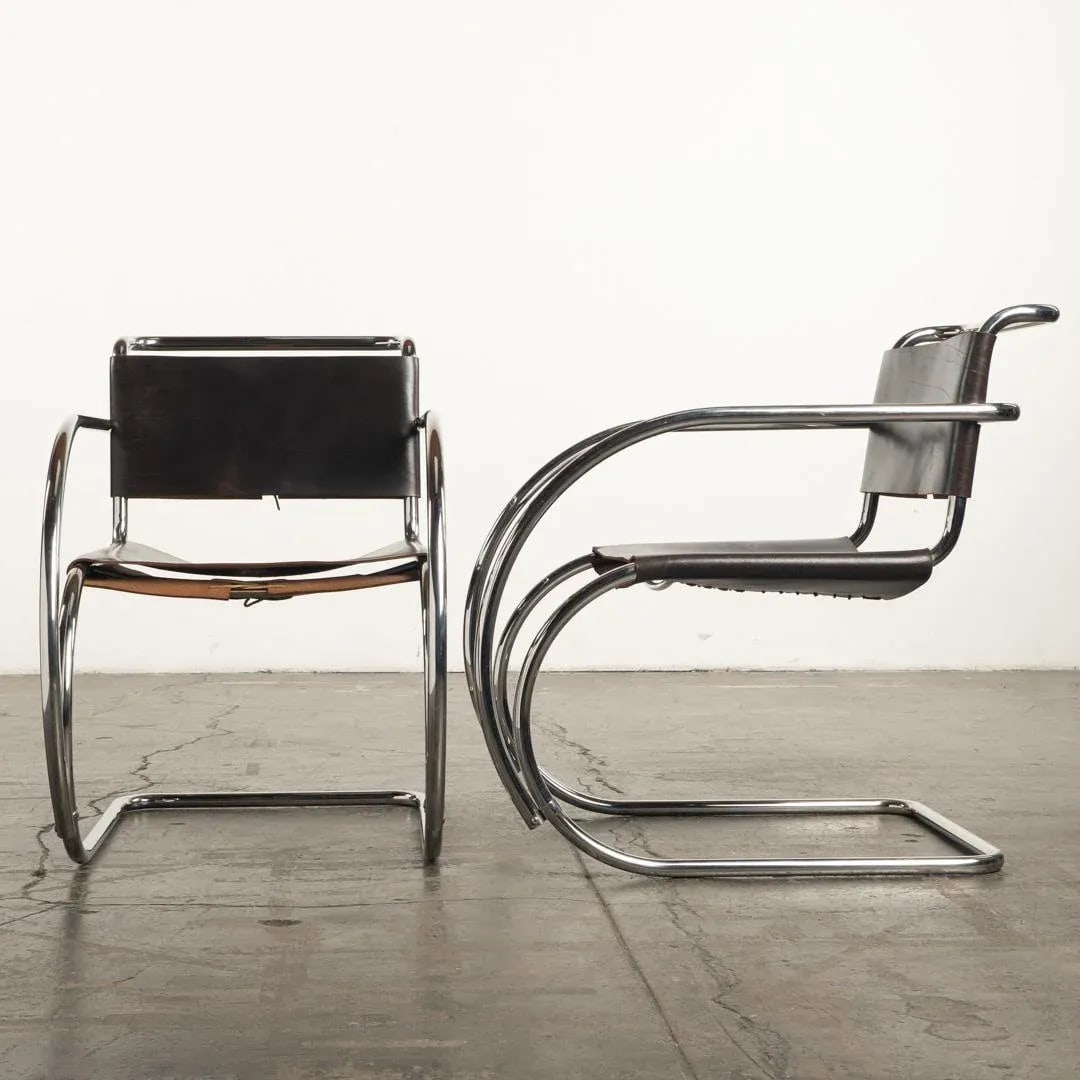 1970s Knoll Leather Chrome Chairs Mr20 Ludwig Mies Van Der Rohe - a Pair - 2