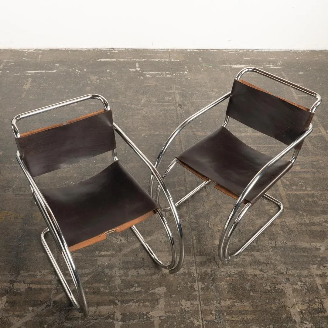1970s Knoll Leather Chrome Chairs Mr20 Ludwig Mies Van Der Rohe - a Pair - 4