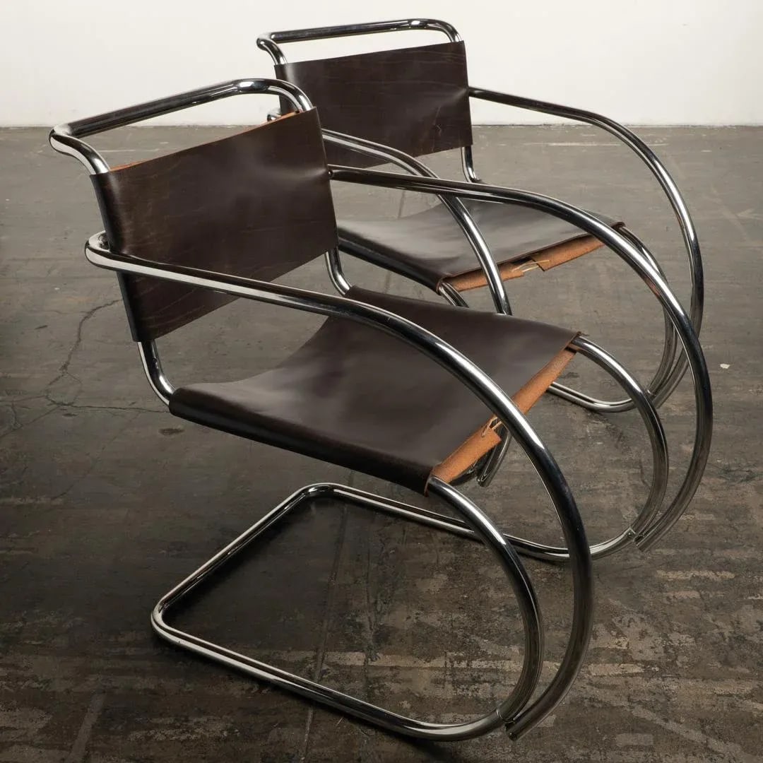 1970s Knoll Leather Chrome Chairs Mr20 Ludwig Mies Van Der Rohe - a Pair - 5