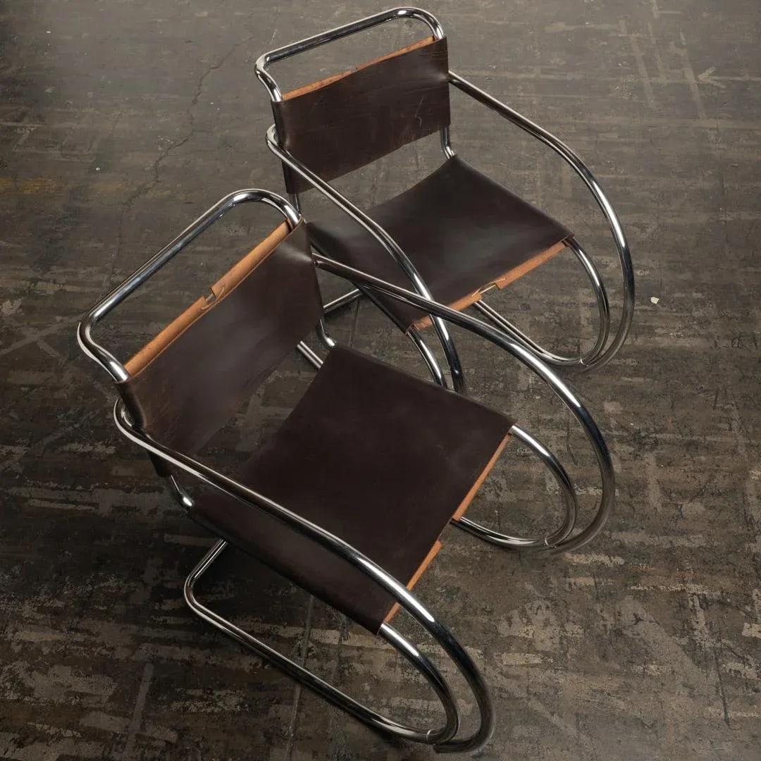 1970s Knoll Leather Chrome Chairs Mr20 Ludwig Mies Van Der Rohe - a Pair - 6