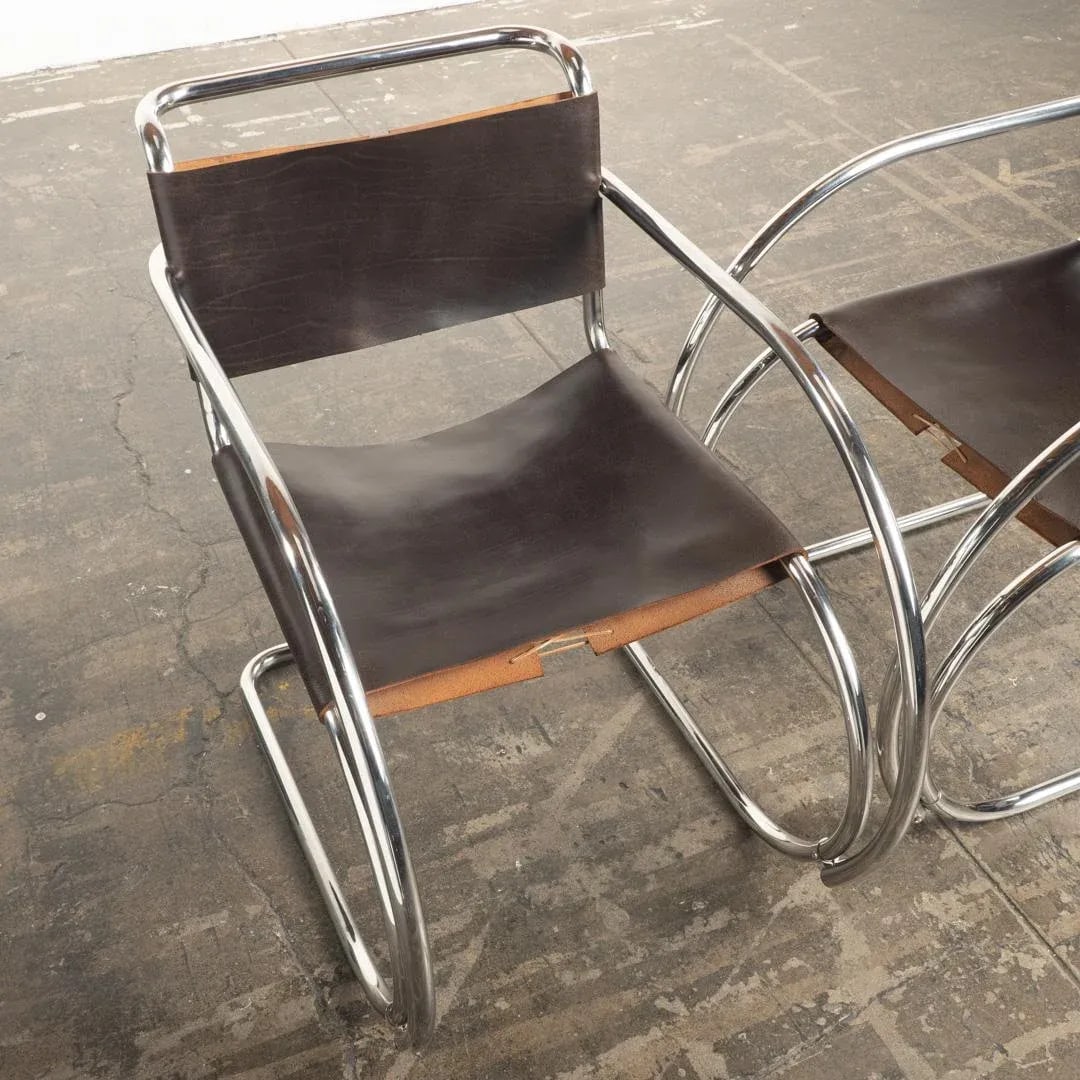 1970s Knoll Leather Chrome Chairs Mr20 Ludwig Mies Van Der Rohe - a Pair - 8