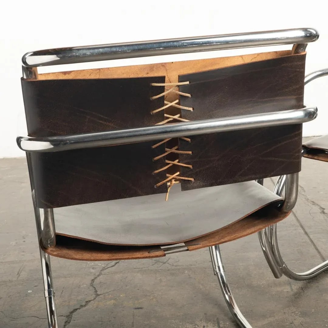 1970s Knoll Leather Chrome Chairs Mr20 Ludwig Mies Van Der Rohe - a Pair - 9