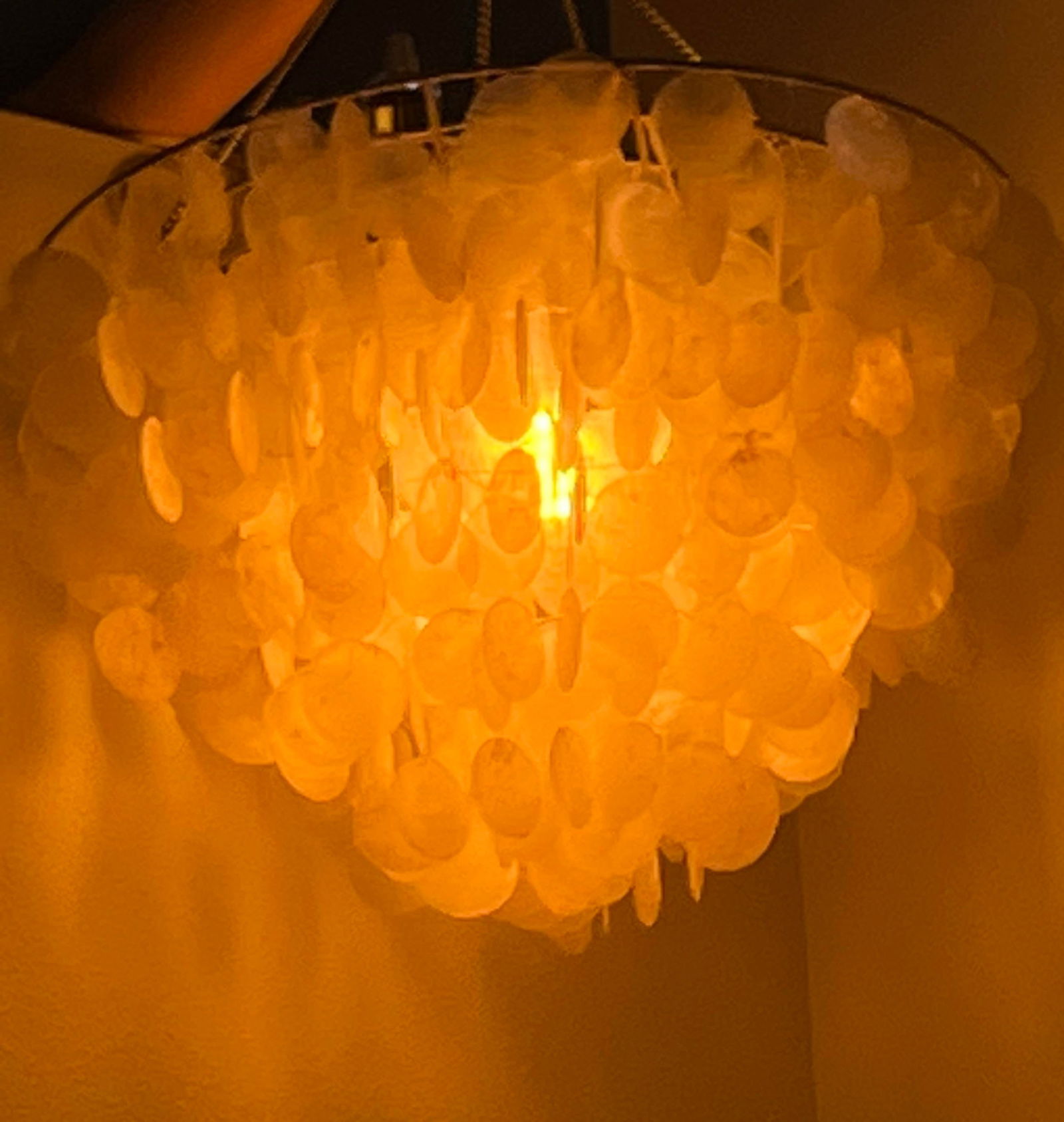 1970s Capiz Shell- Windowpane Oyster- 6 Tier Chandelier - 2