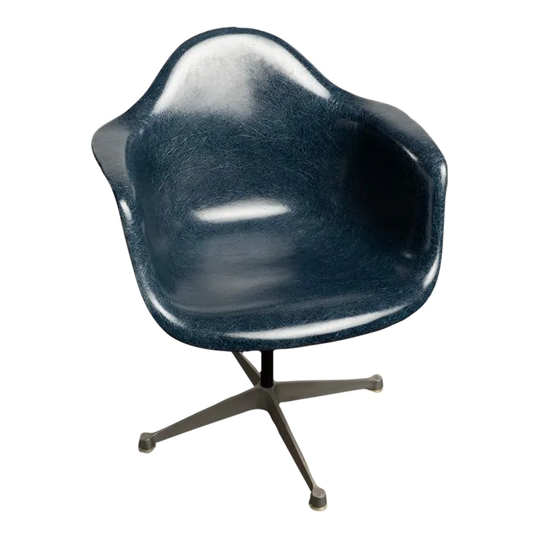 1960 Eames Herman Miller Fiberglass Shell Swivel Arm Chair Navy Blue (1 of 10)
