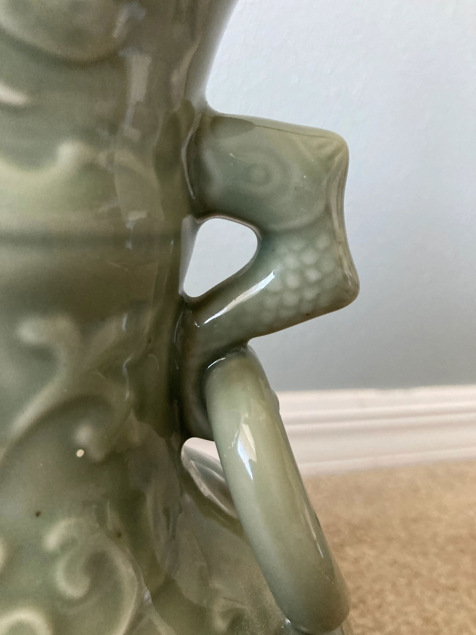 Mid 20th Century Deep Green Celadon and Brass Chinese Table Lamp - 2