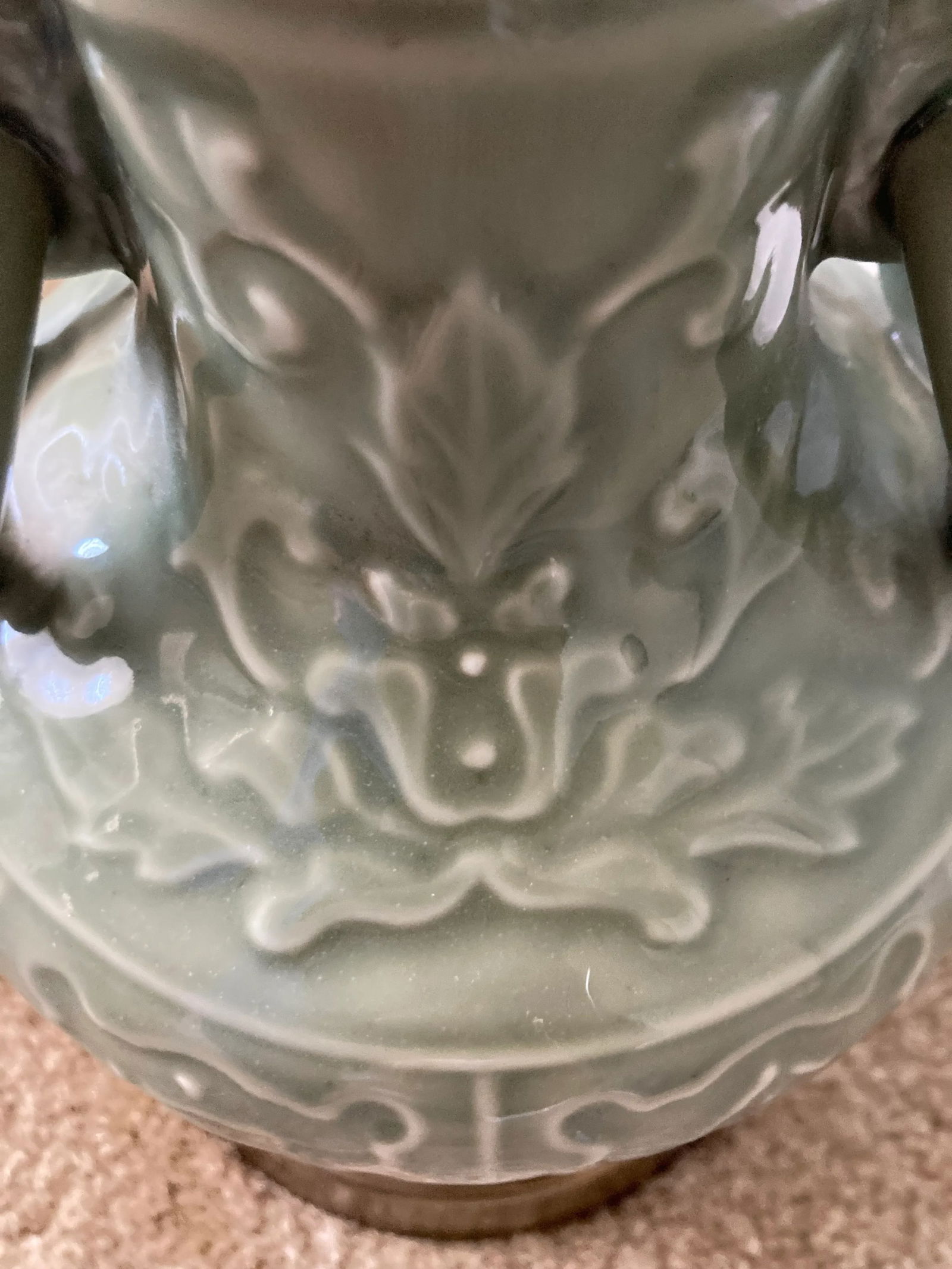 Mid 20th Century Deep Green Celadon and Brass Chinese Table Lamp - 3