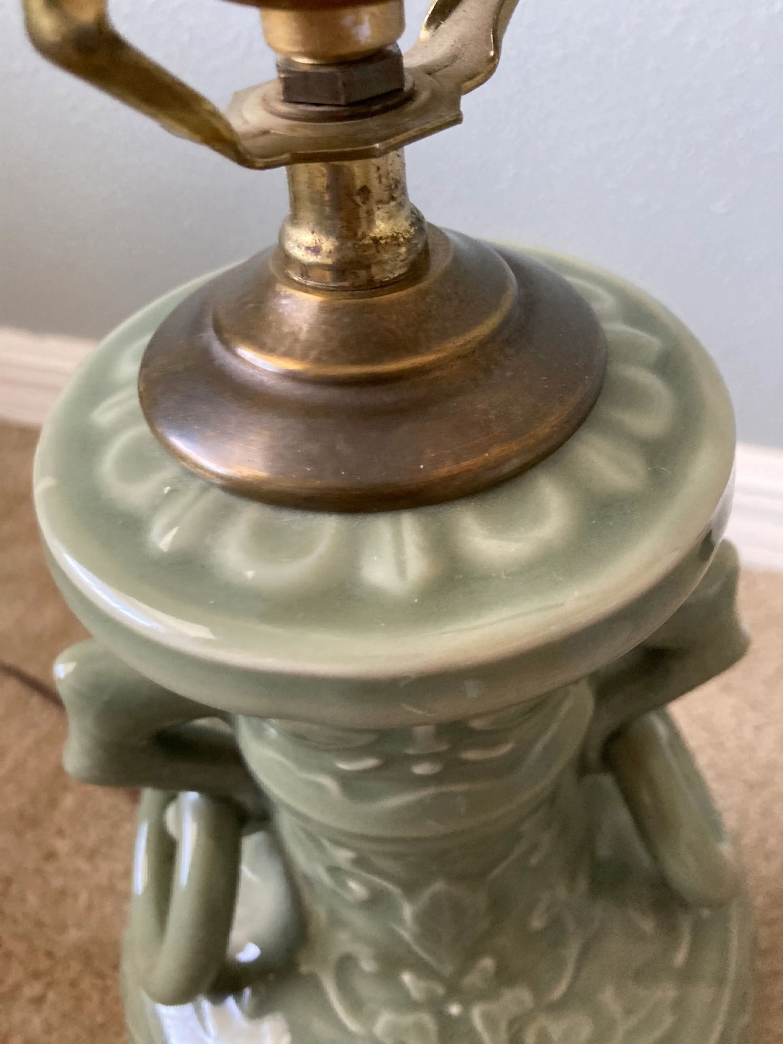 Mid 20th Century Deep Green Celadon and Brass Chinese Table Lamp - 5