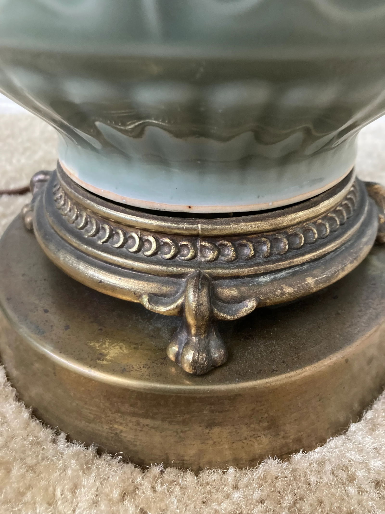 Mid 20th Century Deep Green Celadon and Brass Chinese Table Lamp - 6