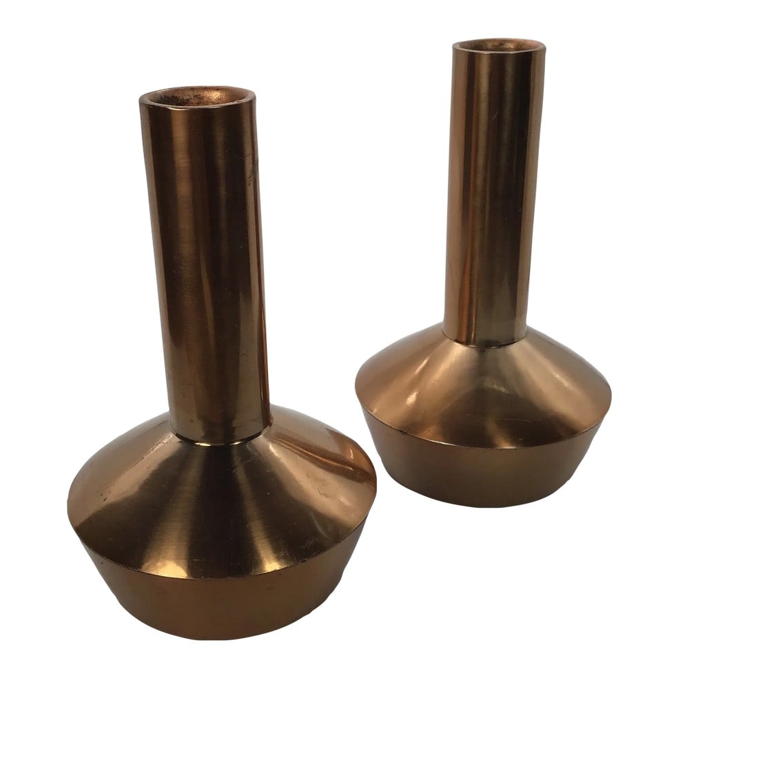 Copper Danish Denmark Nordic Modern MCM Copper Vintage Set of 2 Danish Modern Candle Holders Weighte: Pair of Copper Candle Holders Weighted bottoms with felt Scandinavian Denmark 1960's Copper Candleholders Clean simple lines contemporary style Minimalist copper candleholder Trend in Nordic