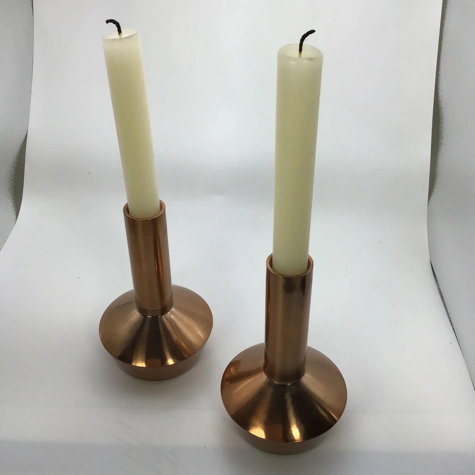 Copper Danish Denmark Nordic Modern MCM Copper Vintage Set of 2 Danish Modern Candle Holders Weighte - 2
