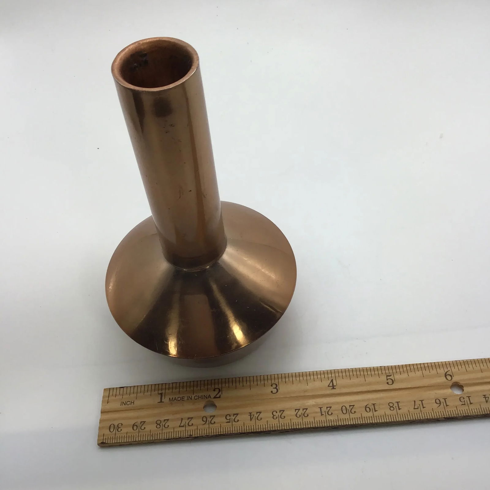 Copper Danish Denmark Nordic Modern MCM Copper Vintage Set of 2 Danish Modern Candle Holders Weighte - 6