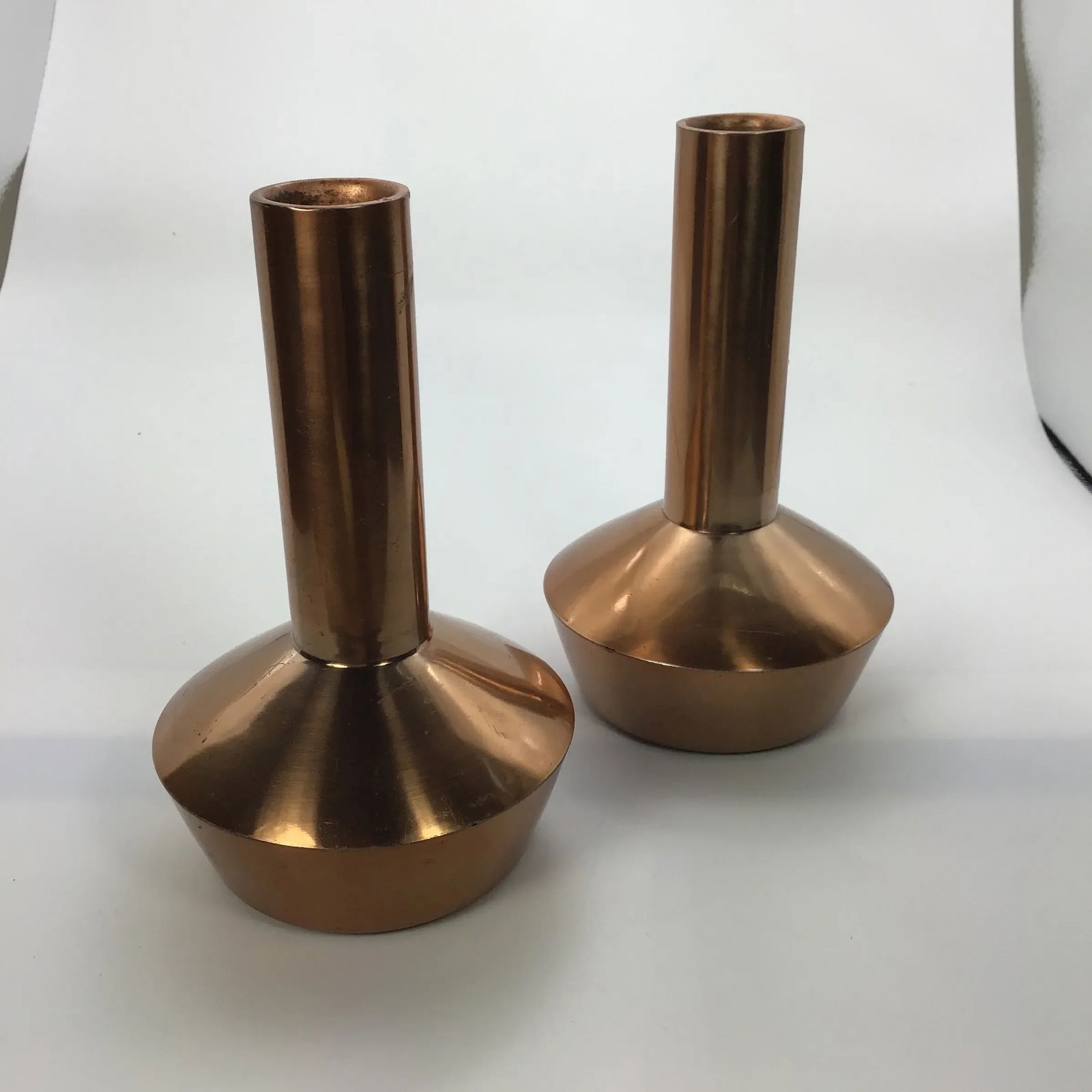 Copper Danish Denmark Nordic Modern MCM Copper Vintage Set of 2 Danish Modern Candle Holders Weighte - 8