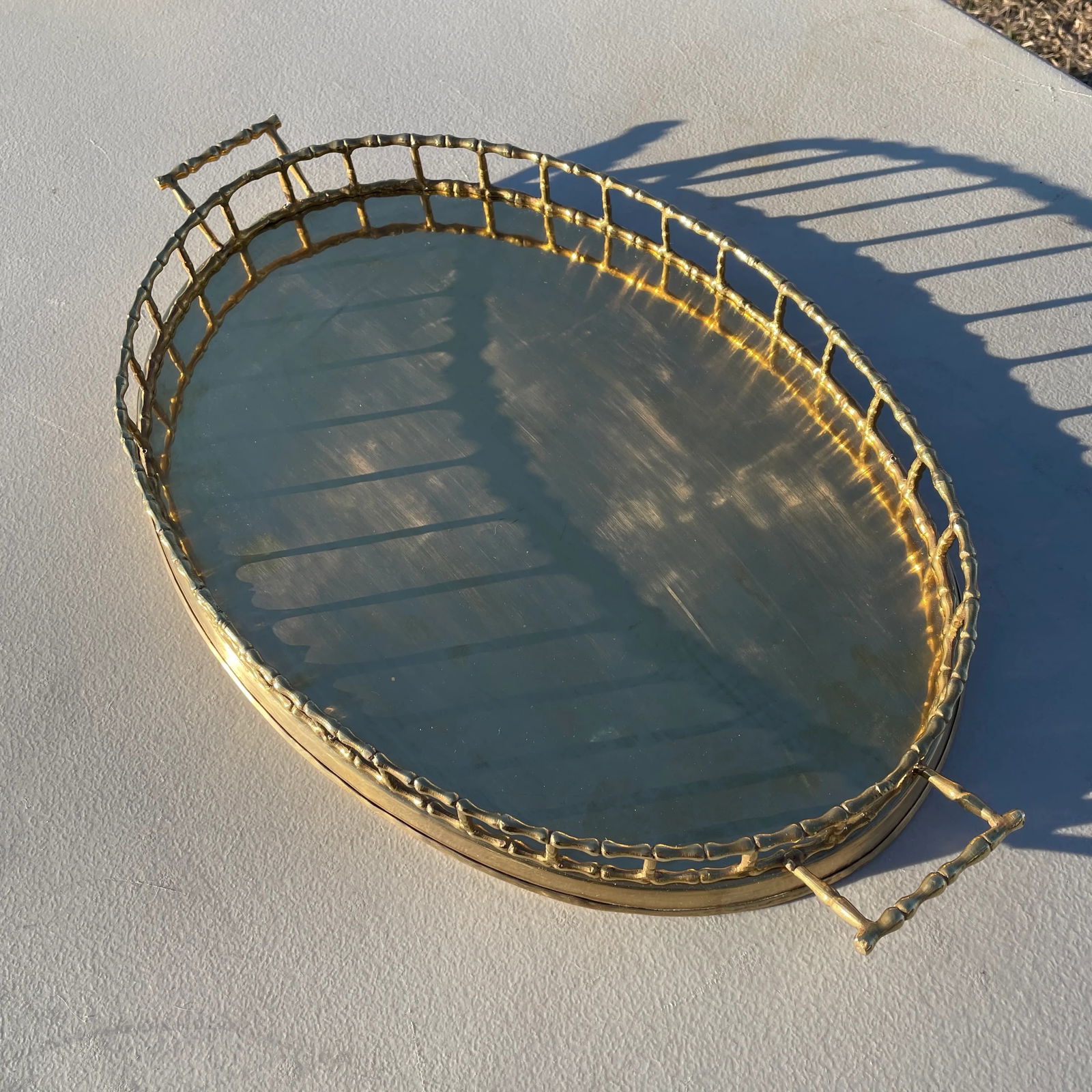 Late 20th Century Polished Solid Brass Faux Bamboo Serving Tray - 10