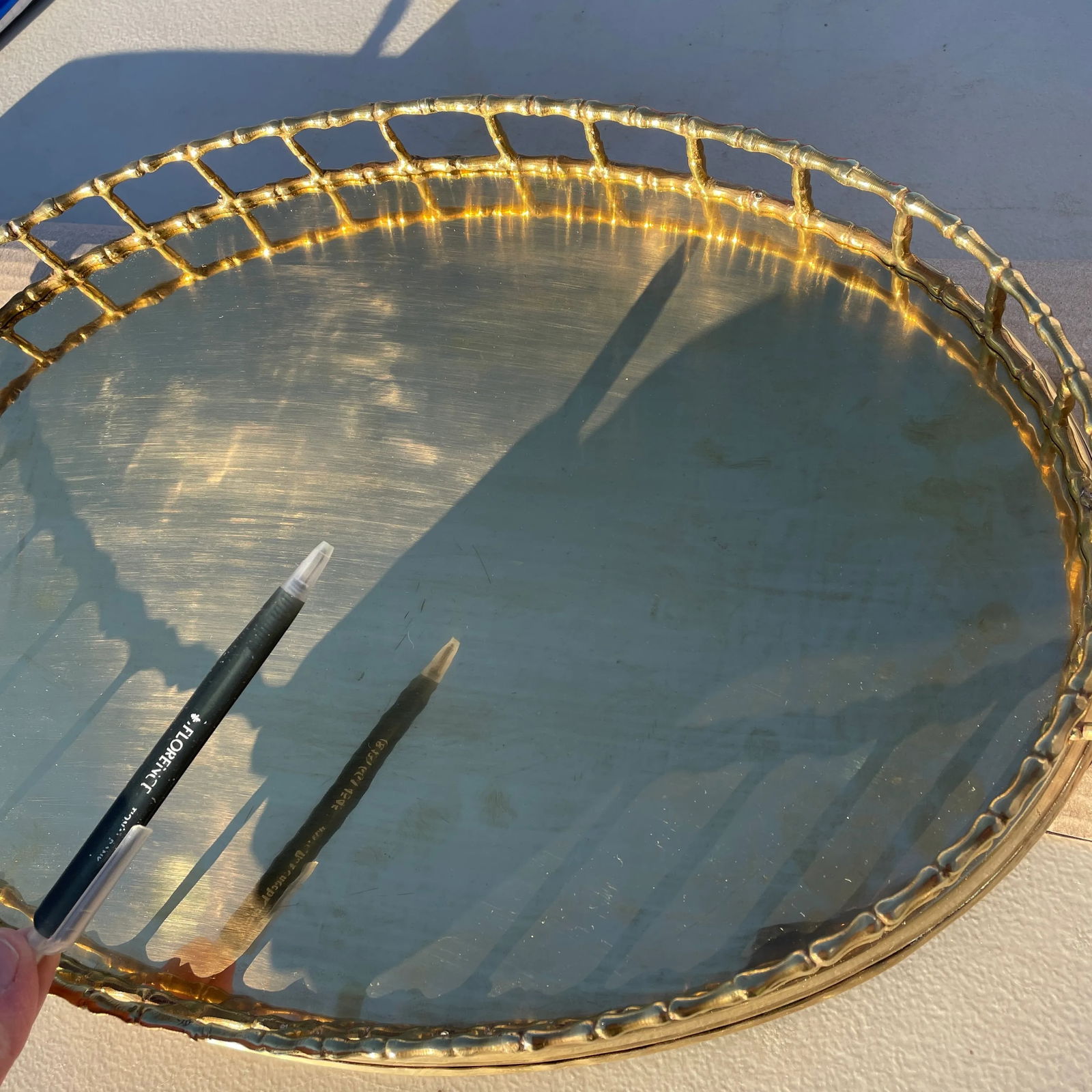 Late 20th Century Polished Solid Brass Faux Bamboo Serving Tray - 11