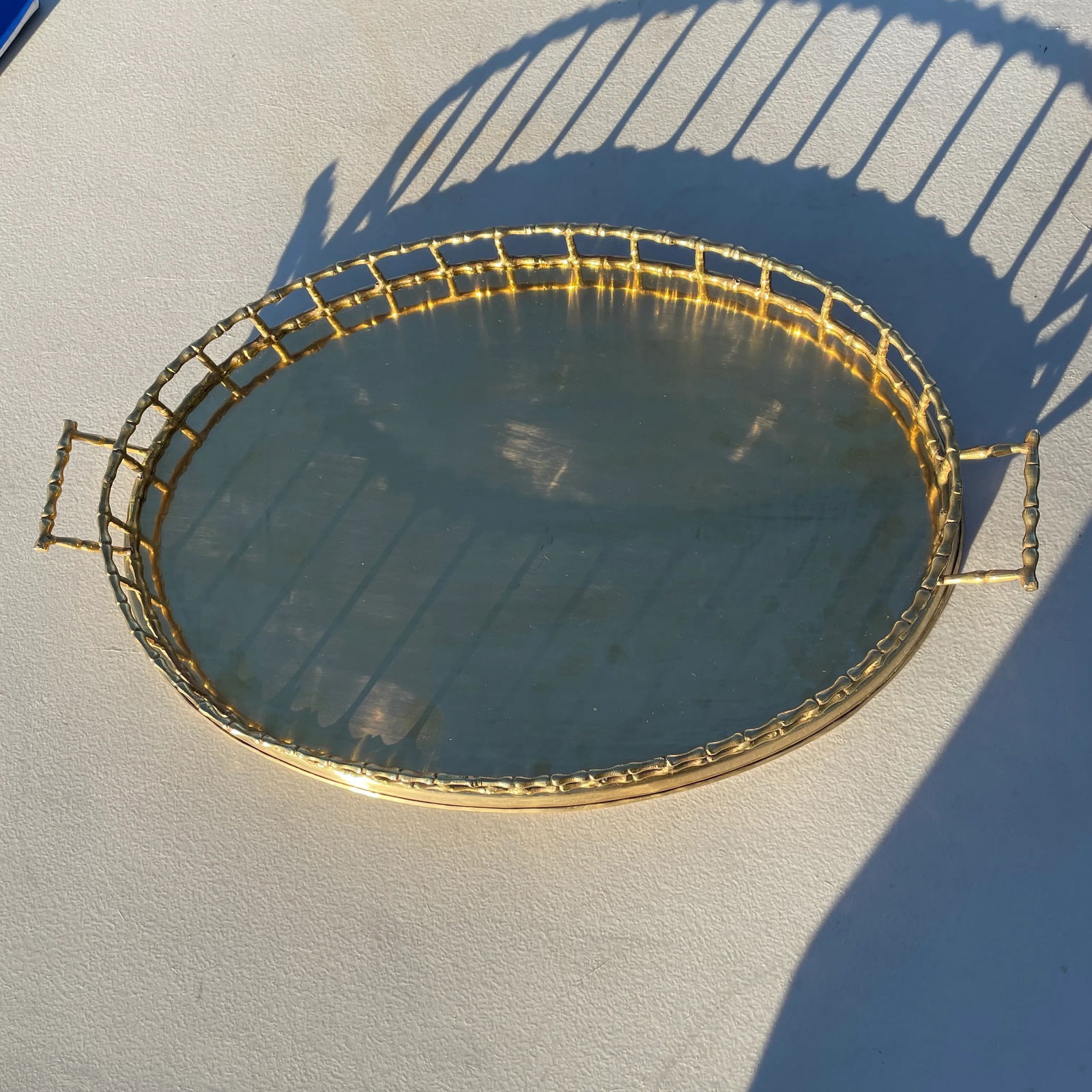 Late 20th Century Polished Solid Brass Faux Bamboo Serving Tray - 2