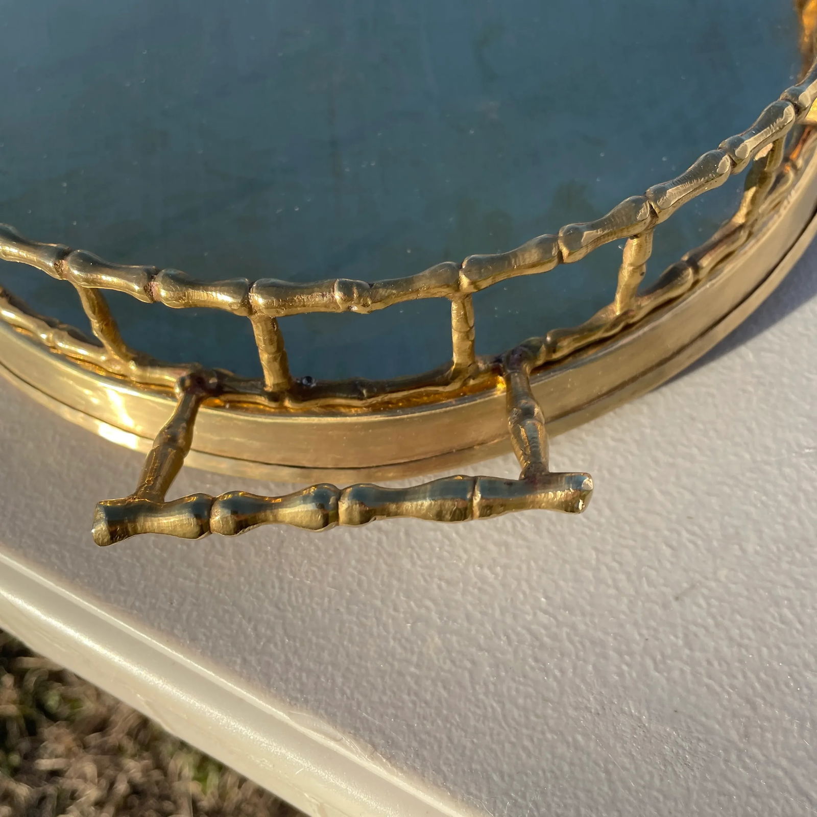 Late 20th Century Polished Solid Brass Faux Bamboo Serving Tray - 3