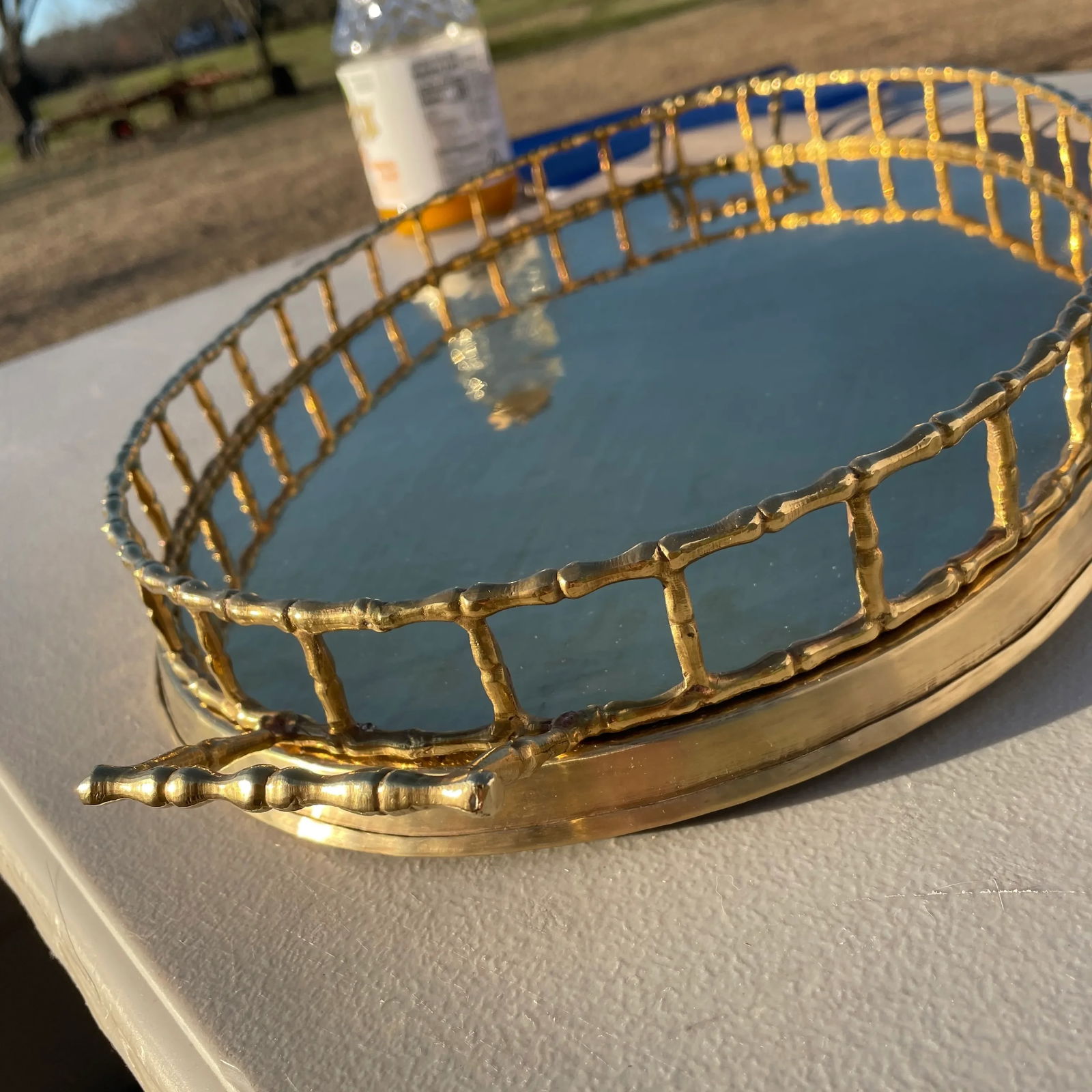 Late 20th Century Polished Solid Brass Faux Bamboo Serving Tray - 5