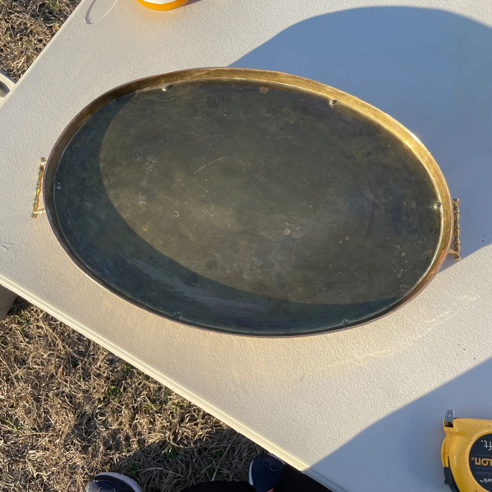 Late 20th Century Polished Solid Brass Faux Bamboo Serving Tray - 6