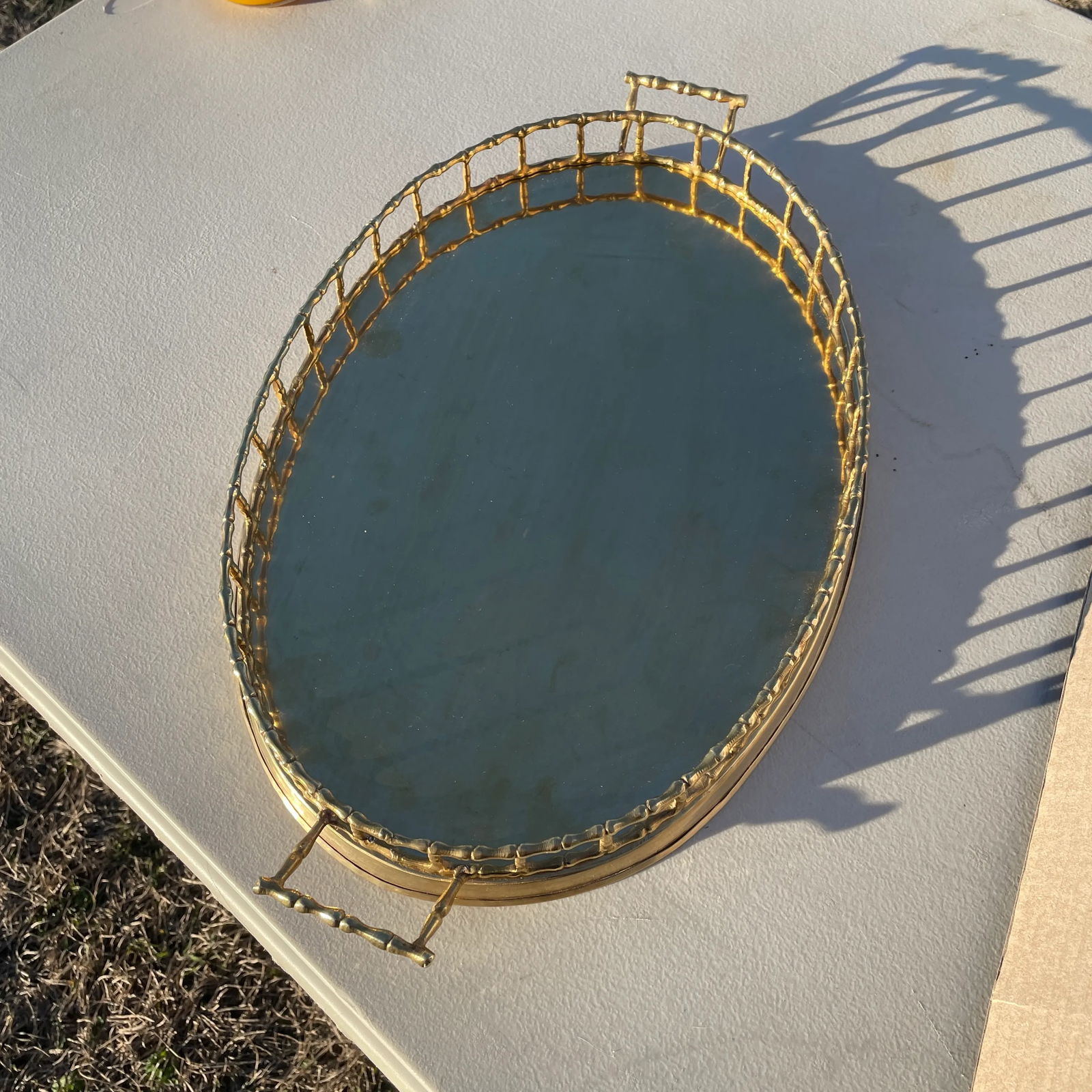 Late 20th Century Polished Solid Brass Faux Bamboo Serving Tray - 7