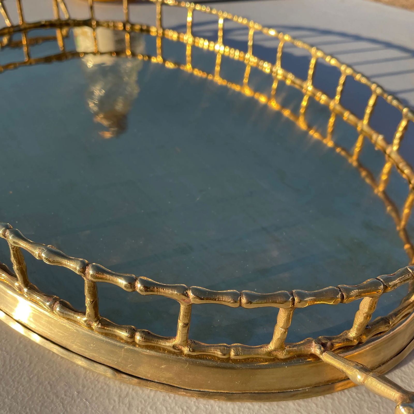 Late 20th Century Polished Solid Brass Faux Bamboo Serving Tray - 9