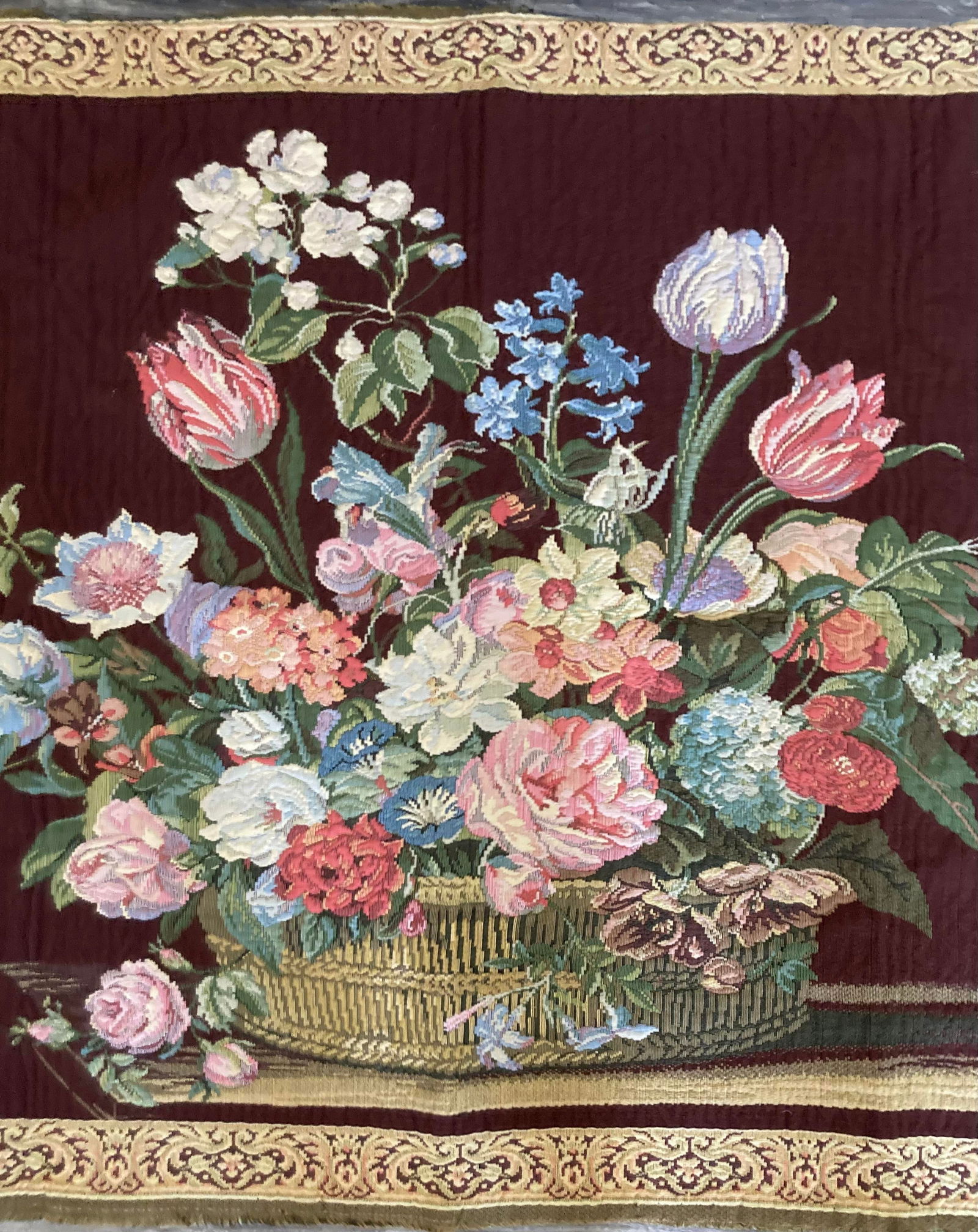 French 1950s Jaquard Floral Wall Tapestry - 3