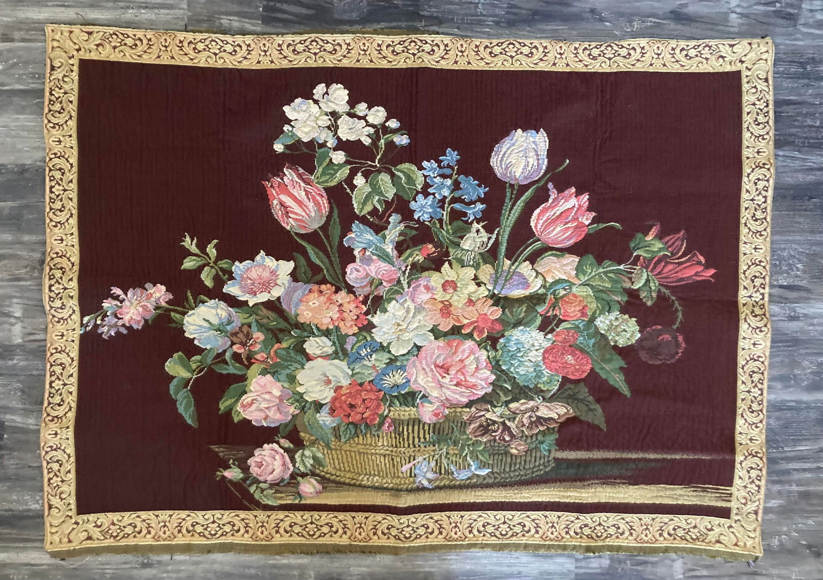 French 1950s Jaquard Floral Wall Tapestry - 6