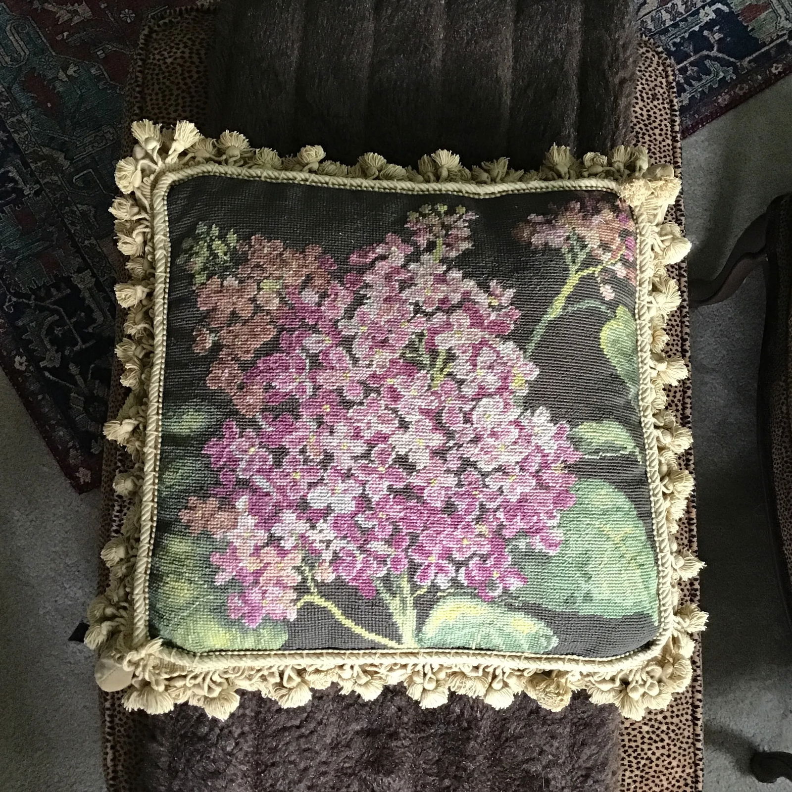 Vintage Pillows Set of 2 Floral Wool and Velvet Feather Filled Needlepoint Pillows- a Pair - 2