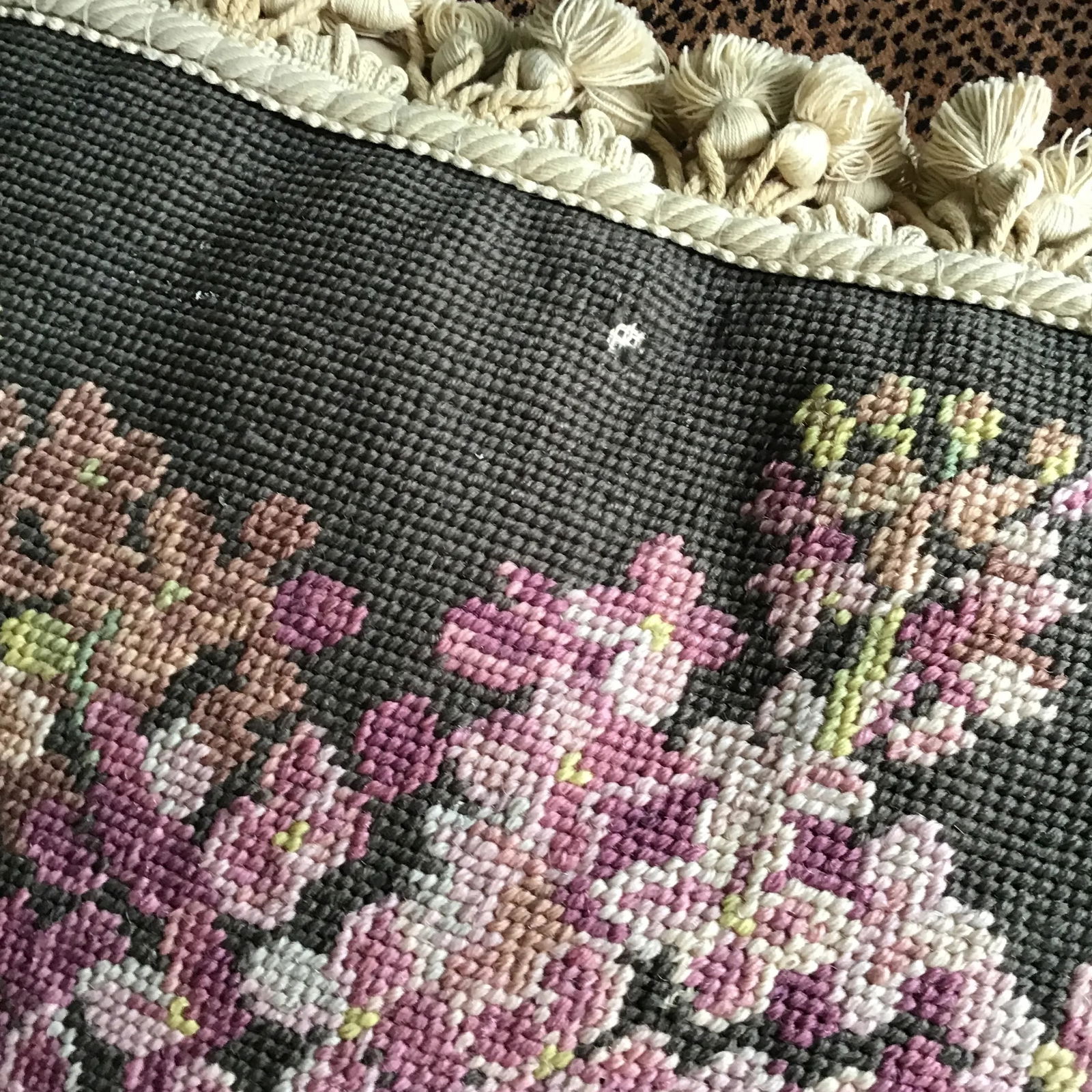 Vintage Pillows Set of 2 Floral Wool and Velvet Feather Filled Needlepoint Pillows- a Pair - 3