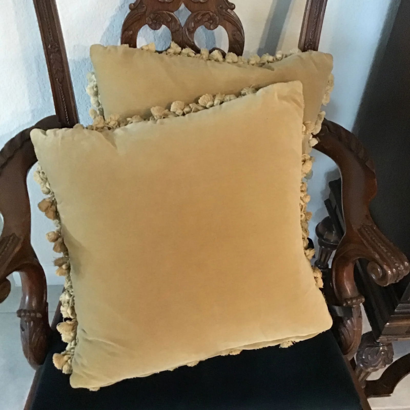 Vintage Pillows Set of 2 Floral Wool and Velvet Feather Filled Needlepoint Pillows- a Pair - 4