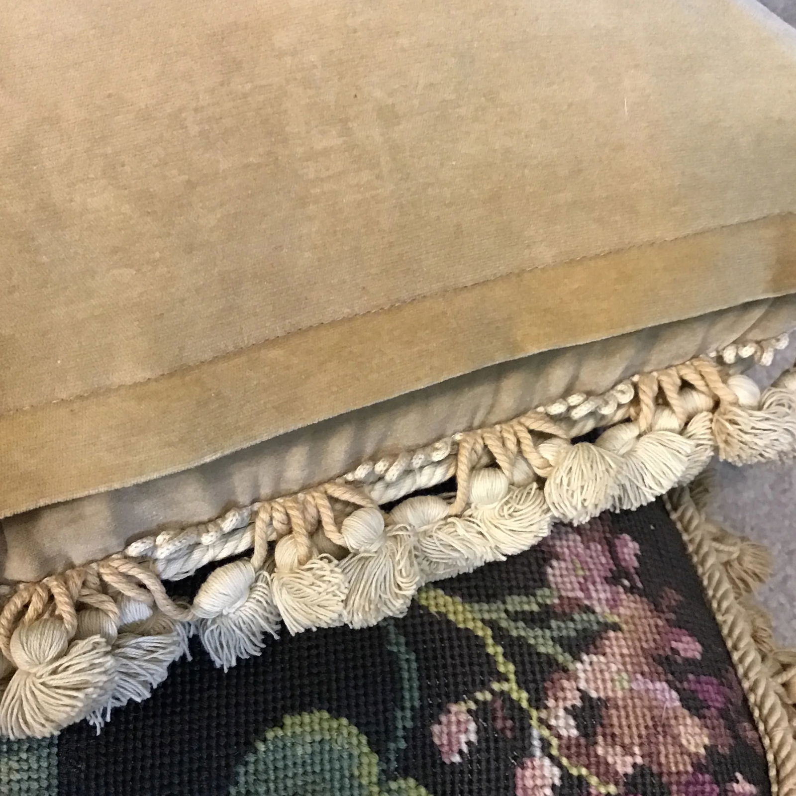 Vintage Pillows Set of 2 Floral Wool and Velvet Feather Filled Needlepoint Pillows- a Pair - 6