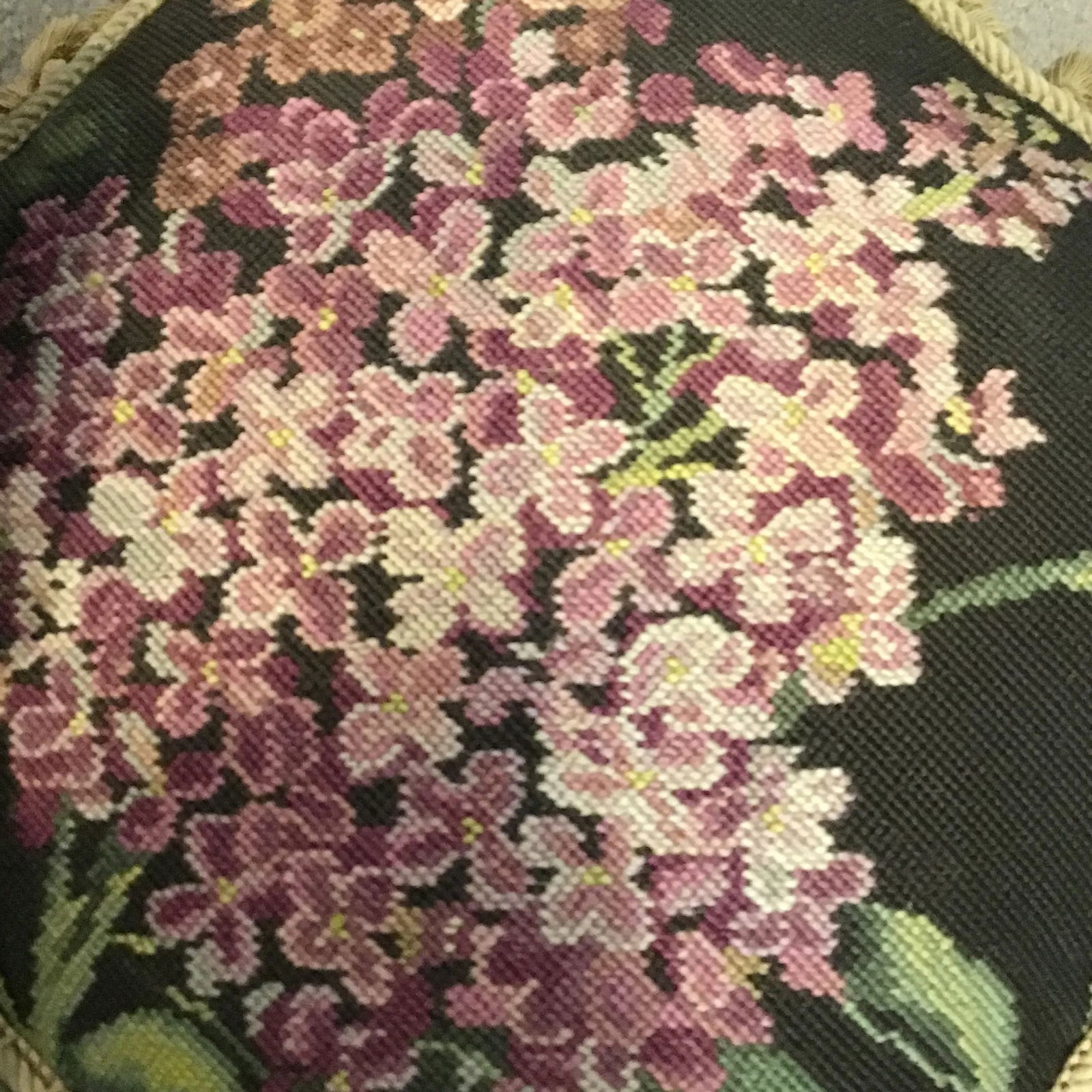 Vintage Pillows Set of 2 Floral Wool and Velvet Feather Filled Needlepoint Pillows- a Pair - 7