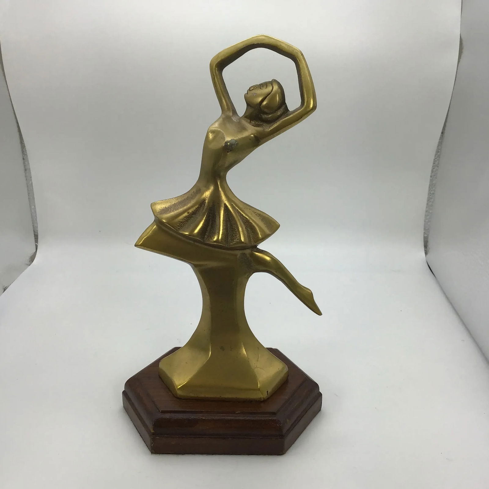 Brass Ballet Trophy Vintage 1990s Brass Ballet Dancer Figurine on Wood Base - 11