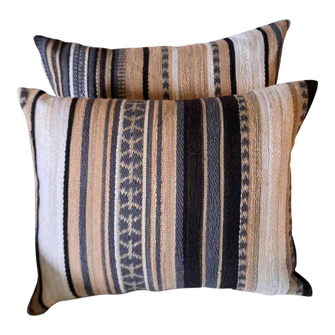 Serape Blanket Lumbar Pillows Kravet Couture Fabric Custom Made Contemporary Serape Blanket-Style Pi: Serape style blanket pillow in Kravet Couture fabric Ottawa Color Natural designed by Andrew Martin Fabric is made in Italy Pair of Lumbar custom-made pillows with new down feather pillow inserts.