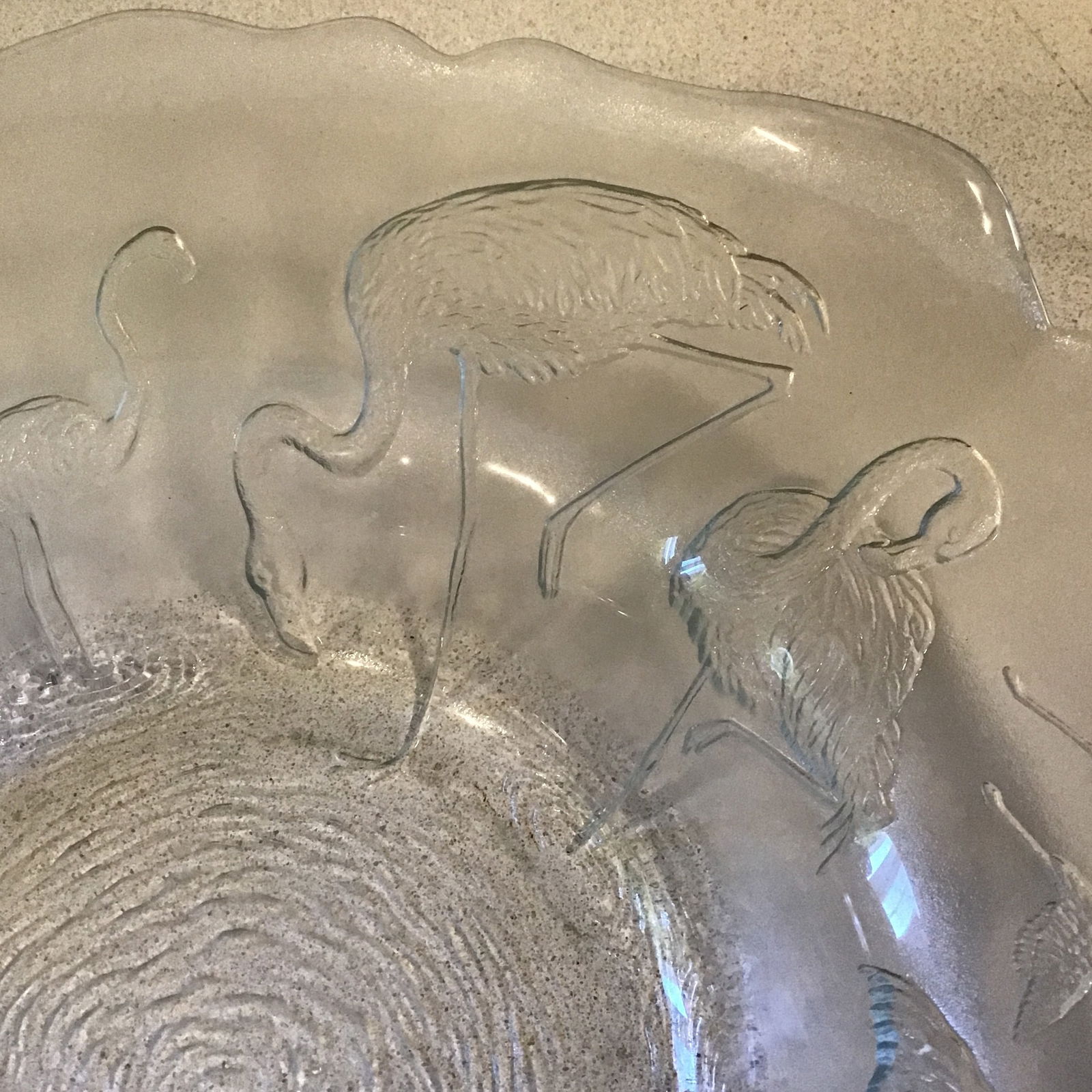 Flamingo Glass Bowl Vintage 1990's Etched Raised Embossed Clear Glass Serving Bowl - 3